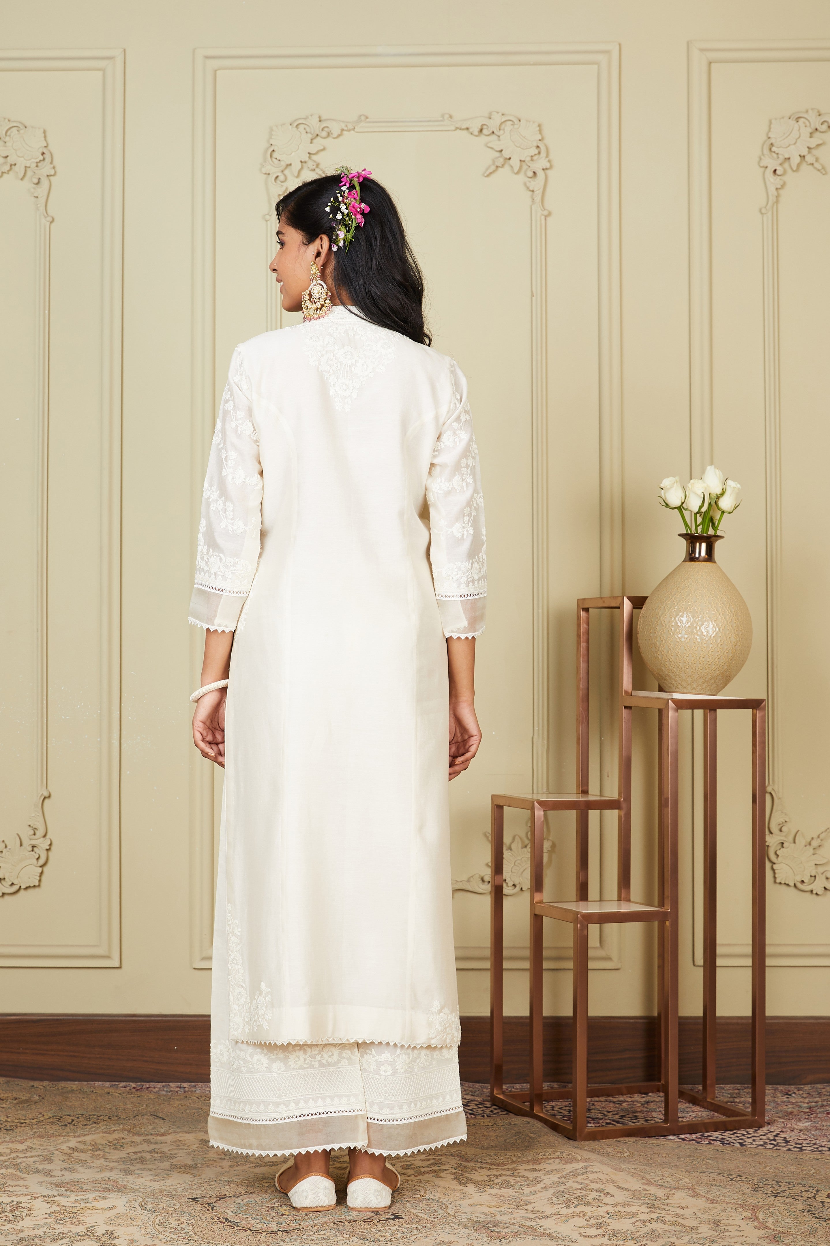 Banafsha - Daisy Ivory Long kurta with palazzo