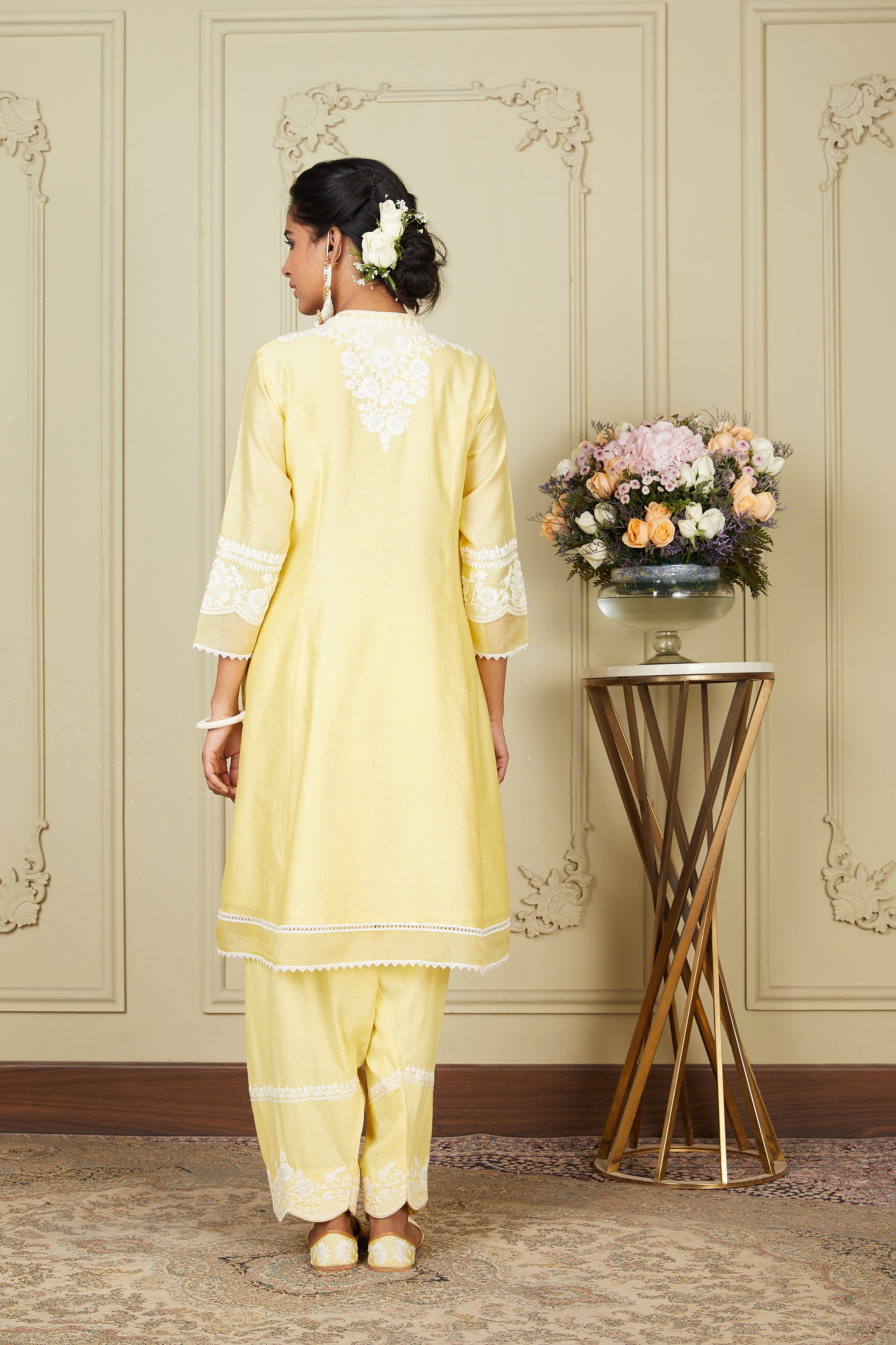 Ryhana - Lemon Yellow A-line short kurta with salwar and dupatta