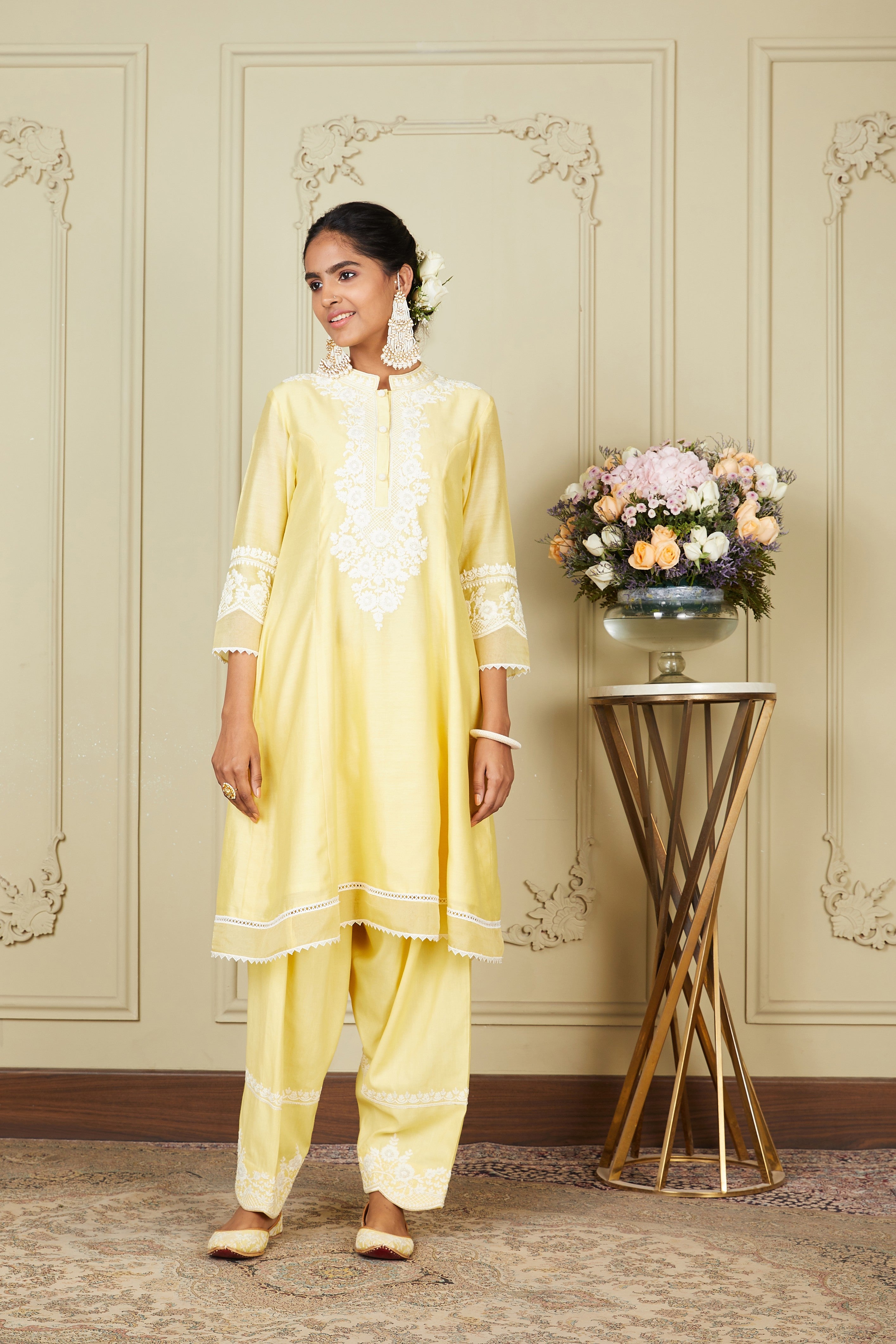 Ryhana - Lemon Yellow A-line short kurta with salwar and dupatta