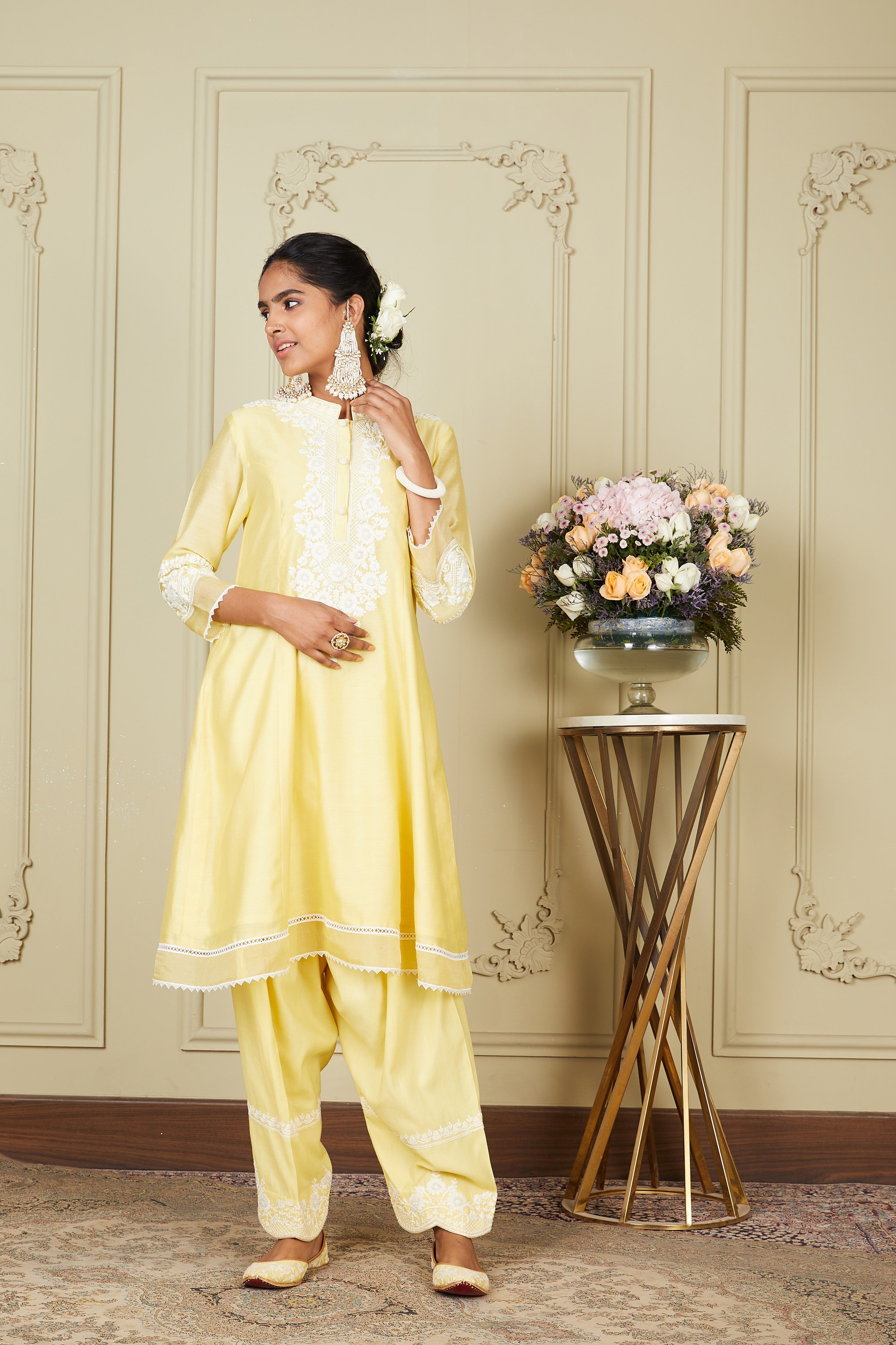 Ryhana - Lemon Yellow A-line short kurta with salwar and dupatta