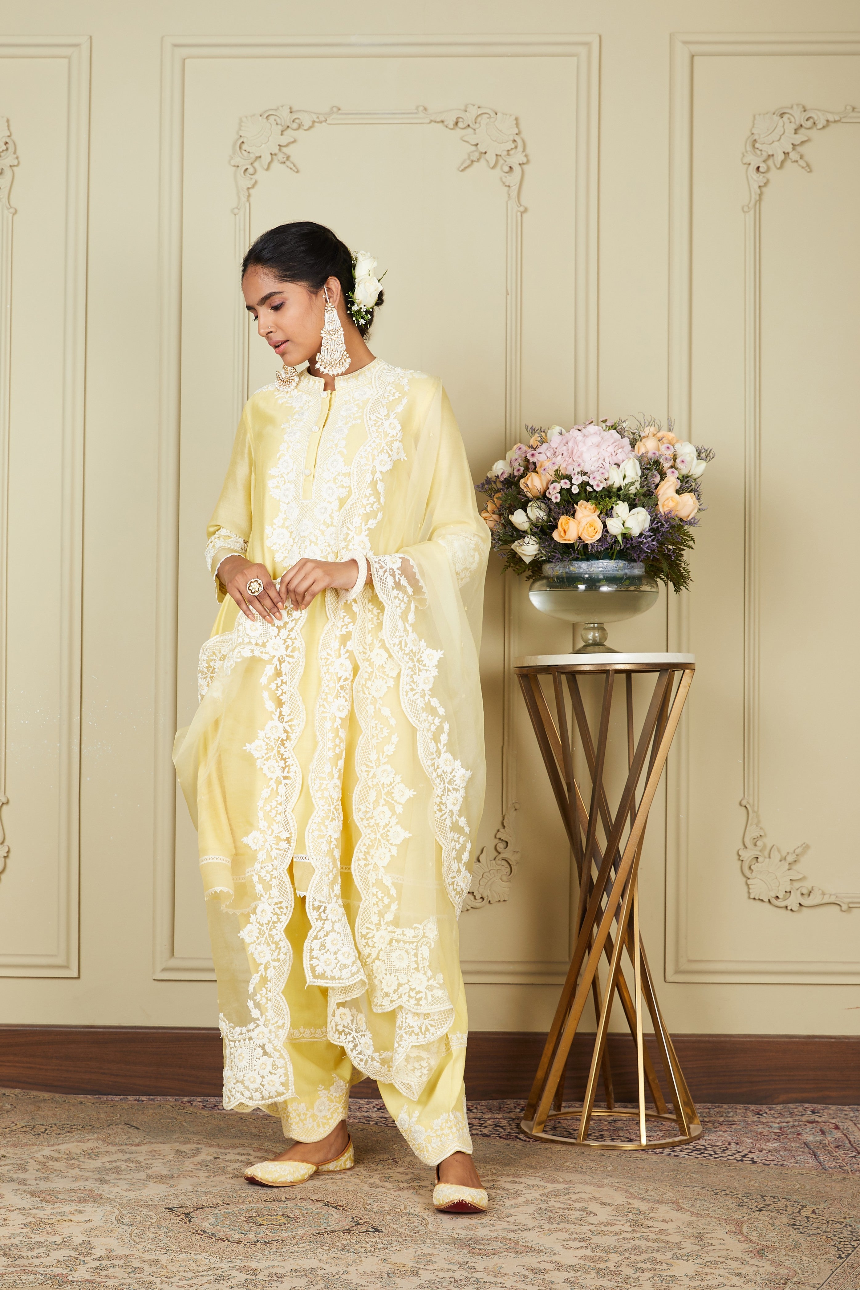 Ryhana - Lemon Yellow A-line short kurta with salwar and dupatta