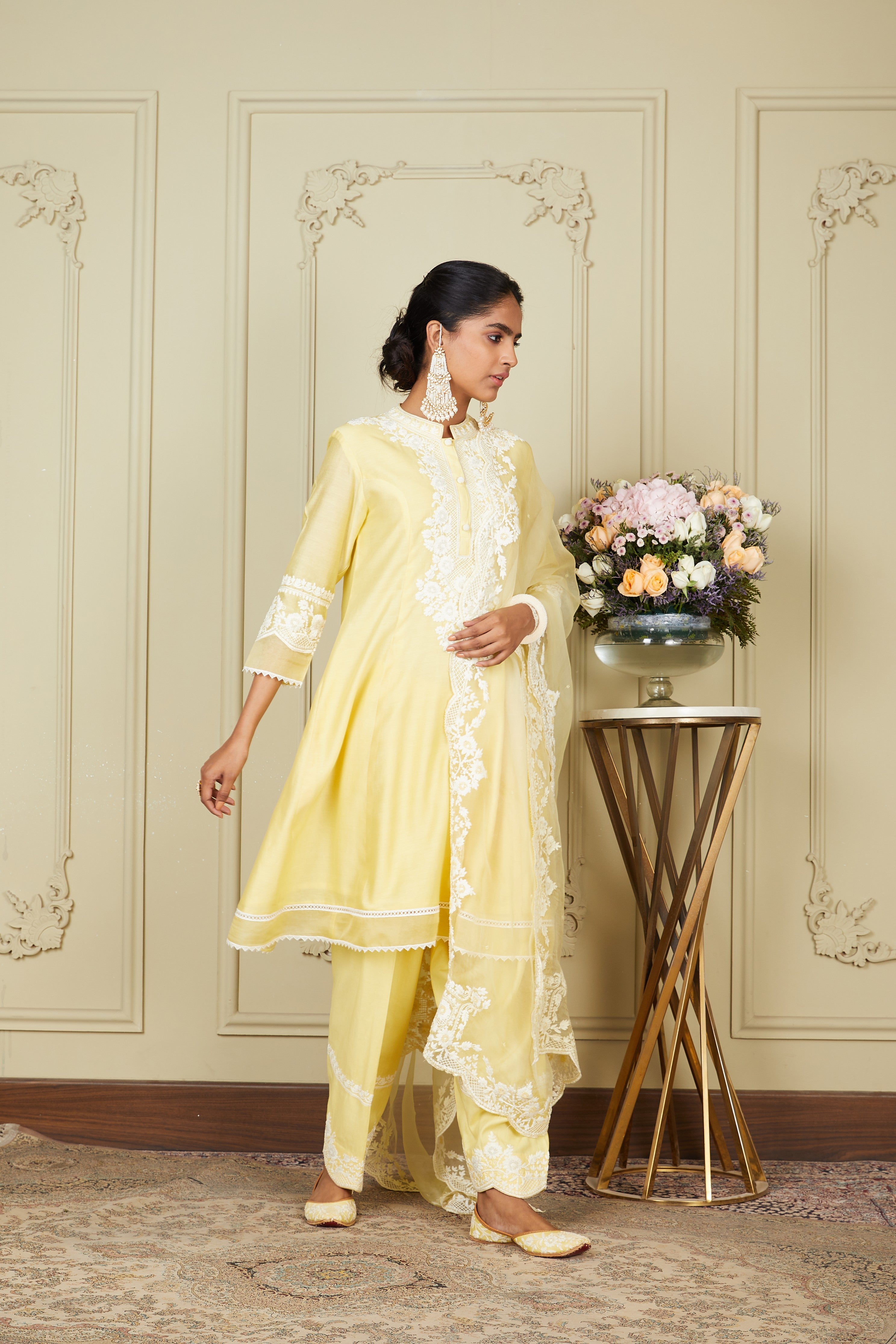 Ryhana - Lemon Yellow A-line short kurta with salwar and dupatta