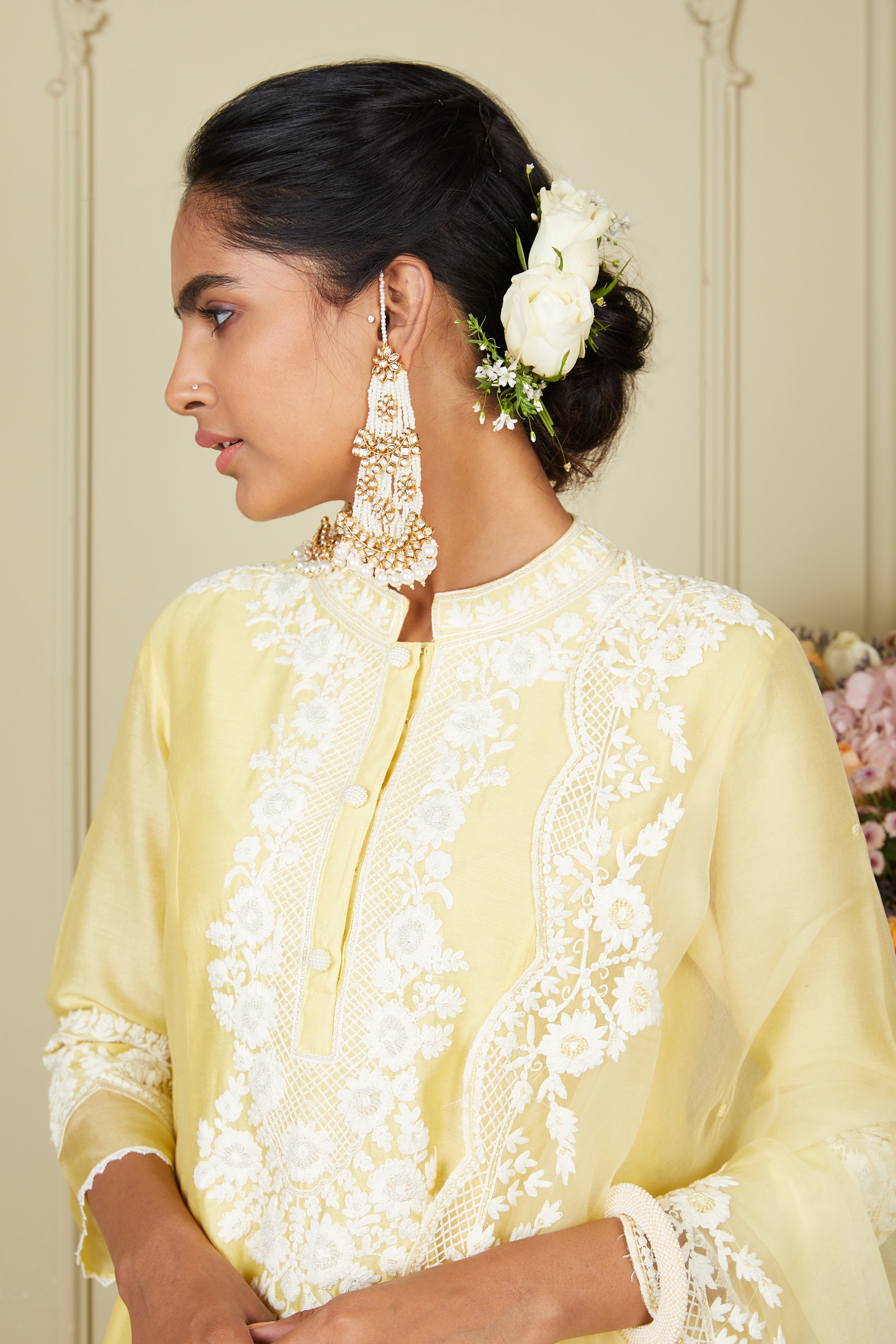 Ryhana - Lemon Yellow A-line short kurta with salwar and dupatta