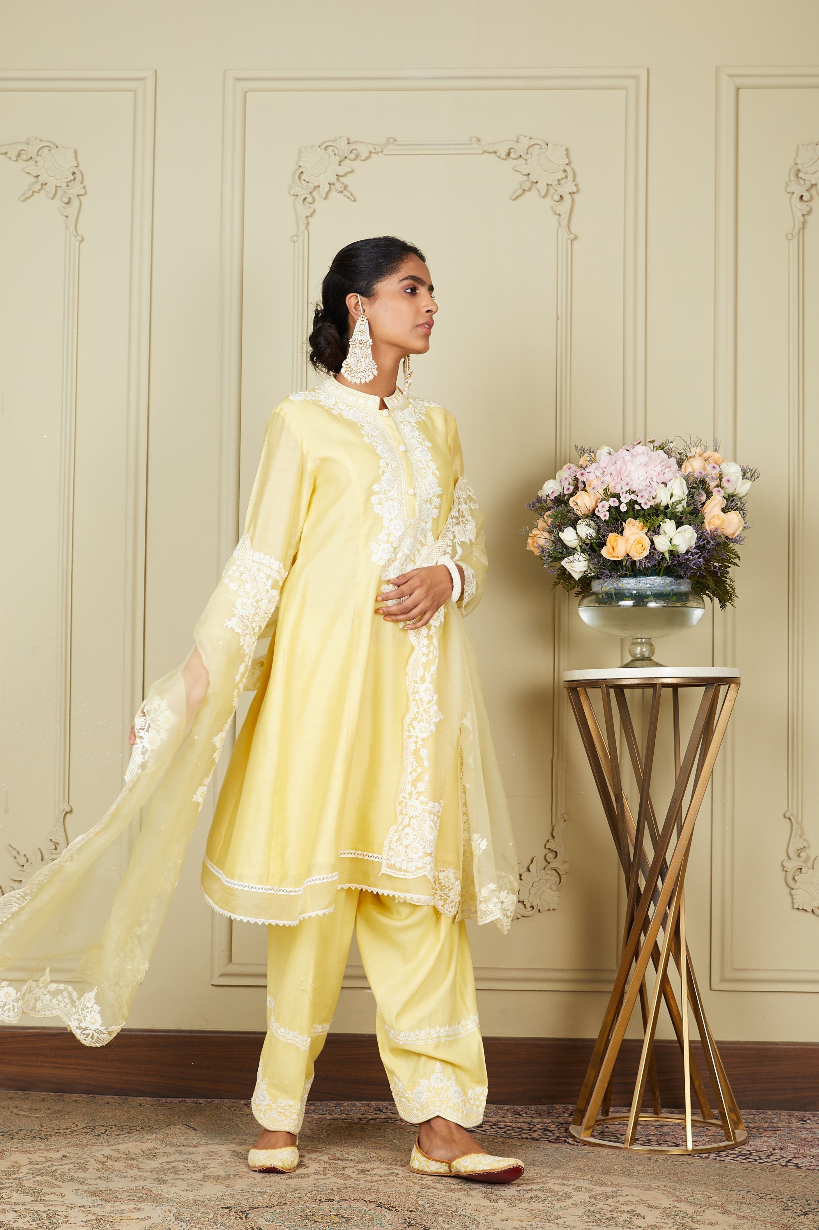 Ryhana - Lemon Yellow A-line short kurta with salwar and dupatta