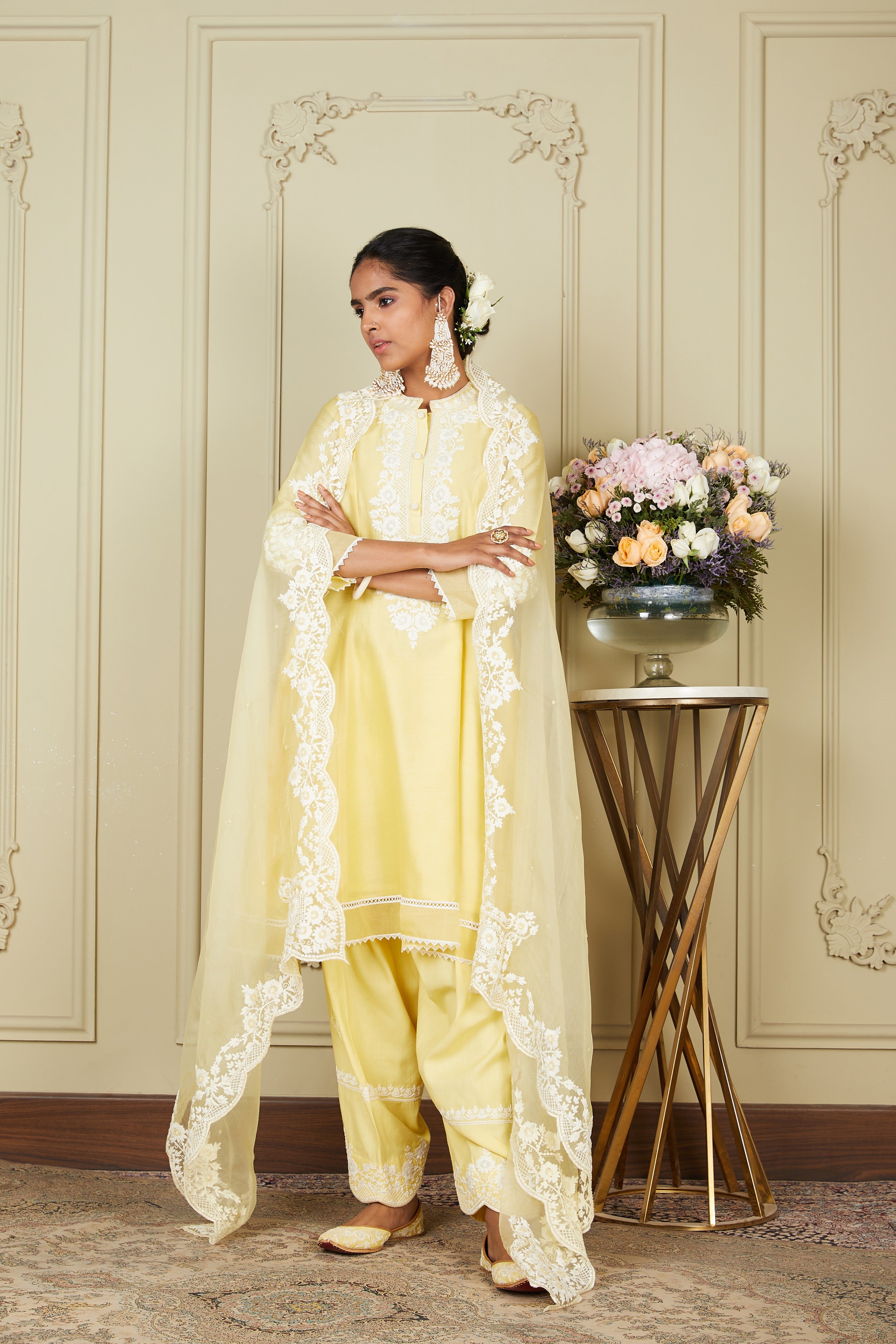 Ryhana - Lemon Yellow A-line short kurta with salwar and dupatta