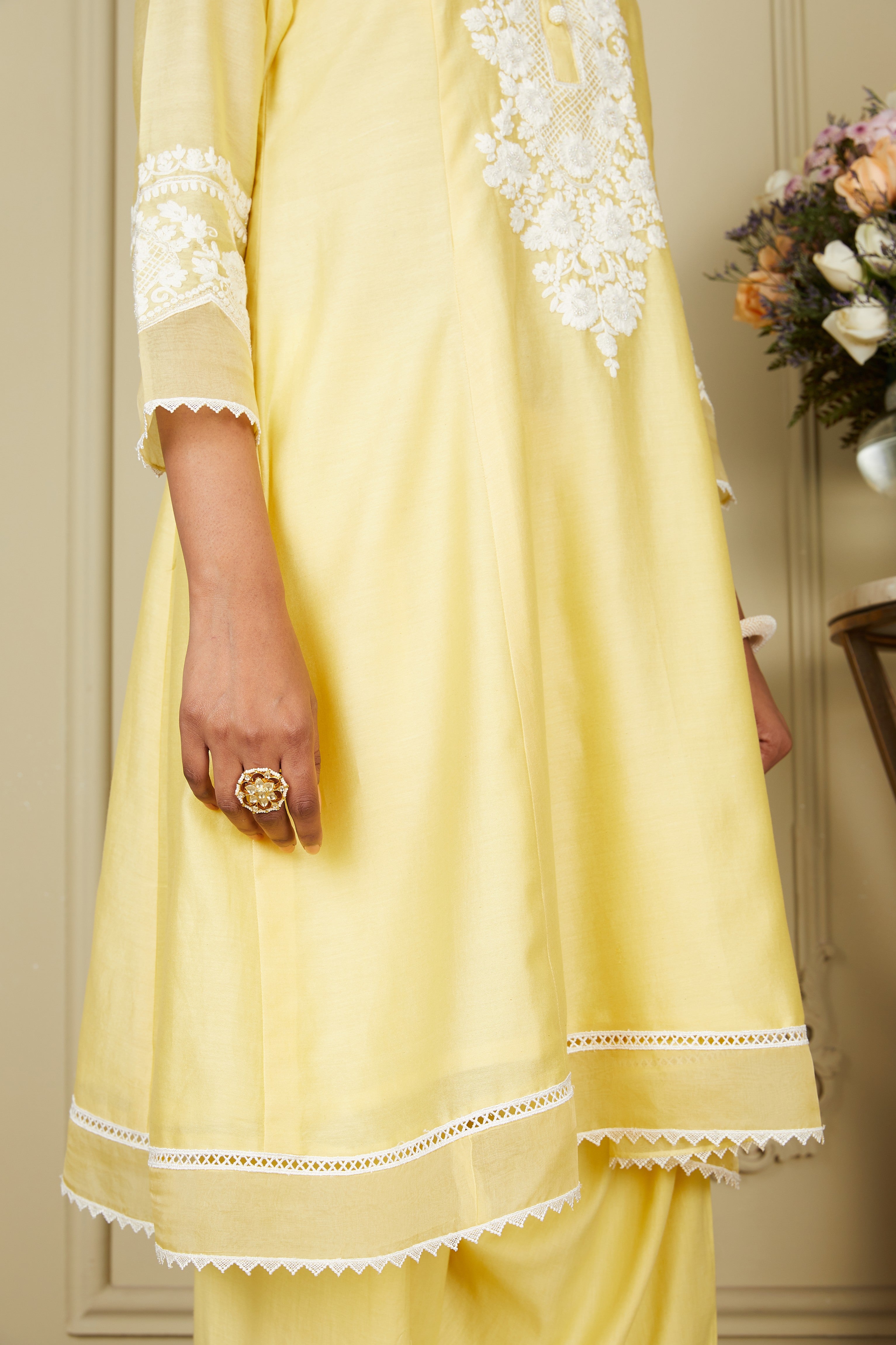 Ryhana - Lemon Yellow A-line short kurta with salwar and dupatta