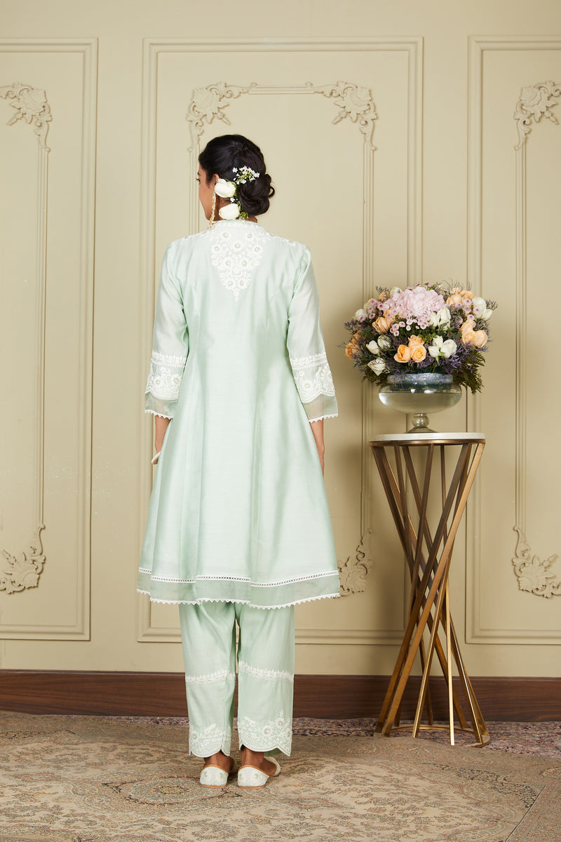 Ryhana - Frosty Green A-line short kurta with salwar and dupatta