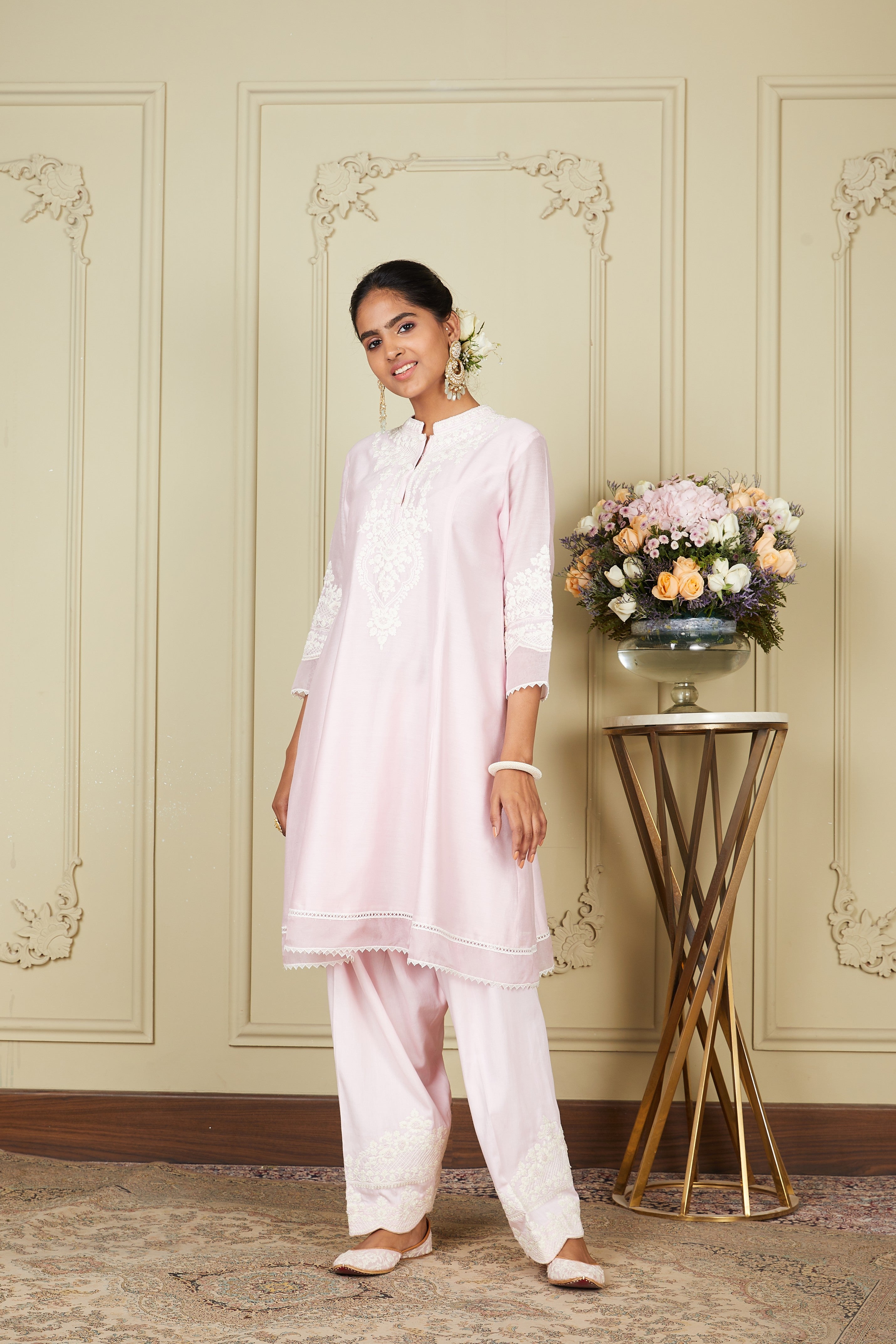 Ruzena - Pearl Blush A-line short kurta with salwar and dupatta