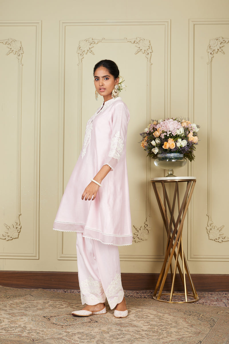 Ruzena - Pearl Blush A-line short kurta with salwar and dupatta