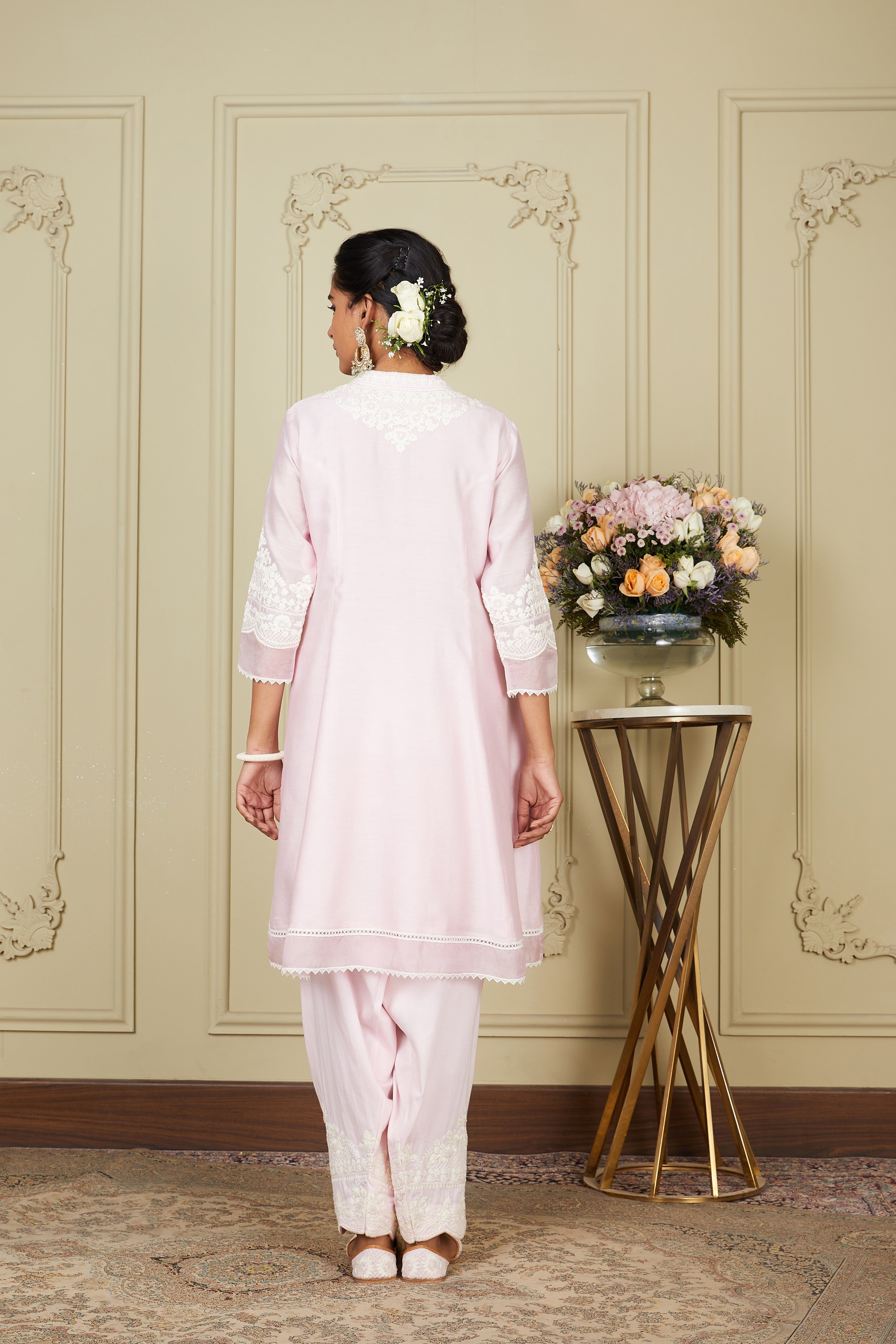 Ruzena - Pearl Blush A-line short kurta with salwar and dupatta