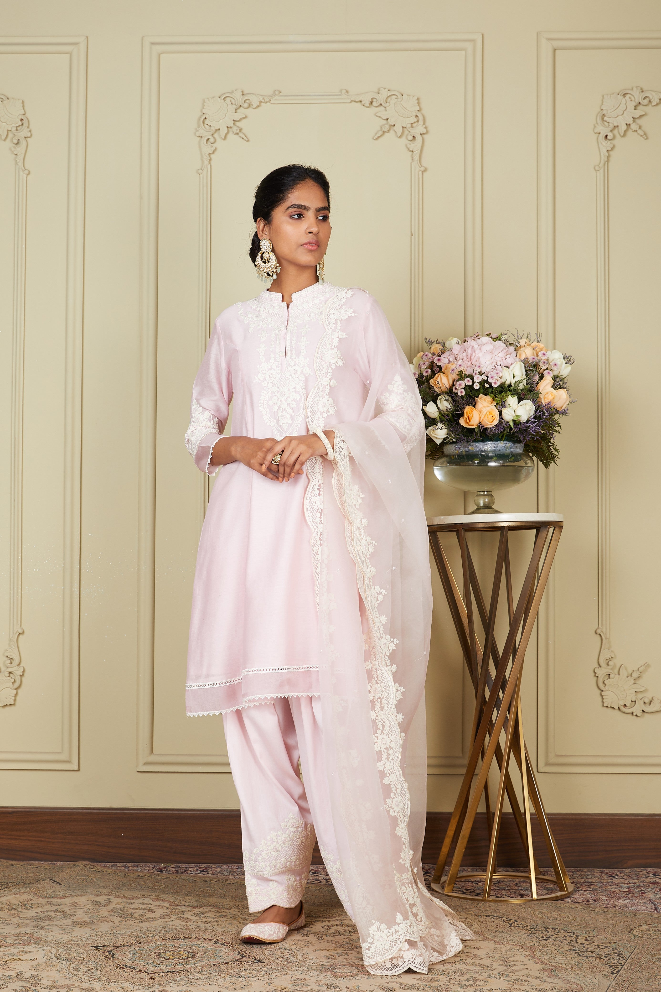 Ruzena - Pearl Blush A-line short kurta with salwar and dupatta