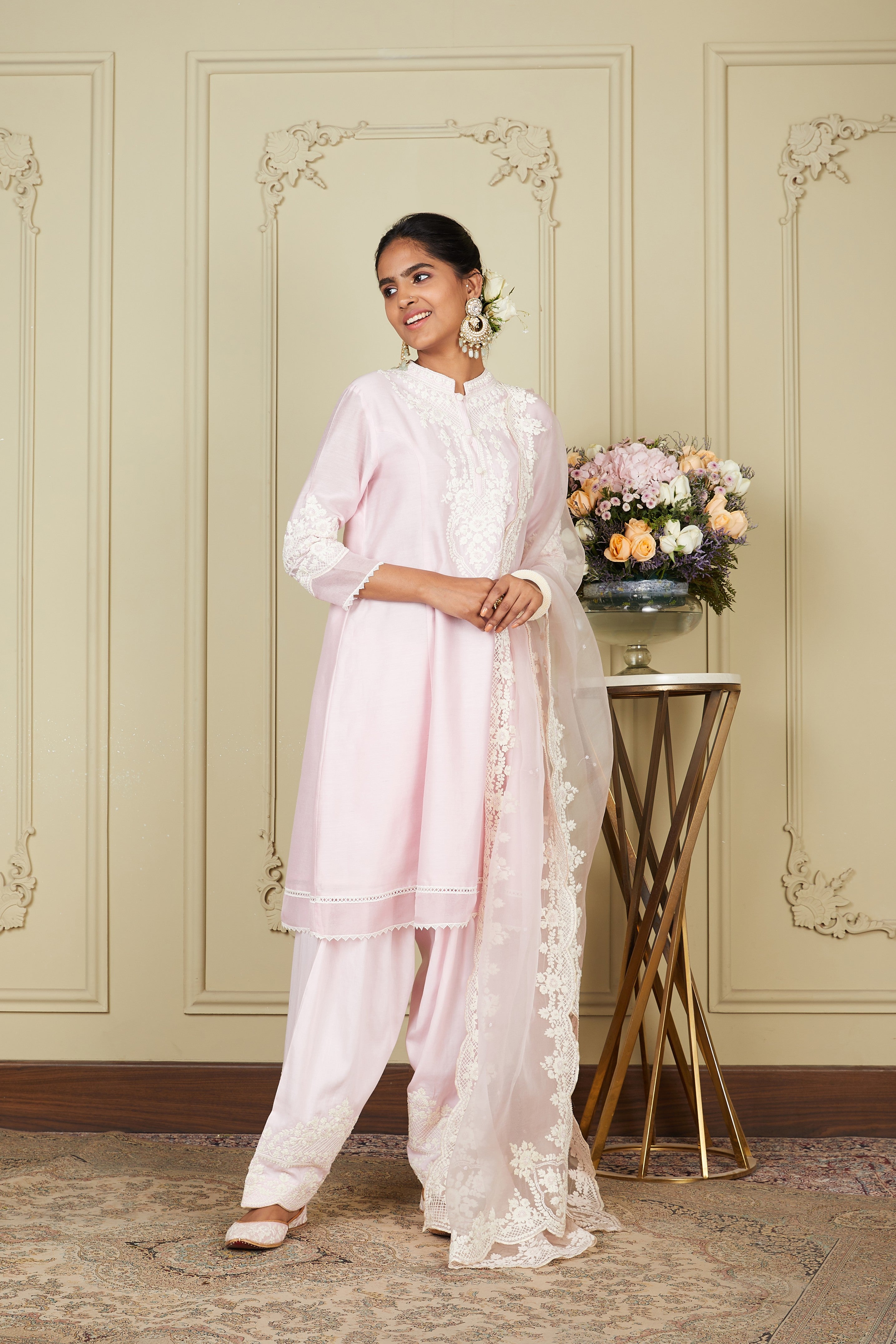 Ruzena - Pearl Blush A-line short kurta with salwar and dupatta