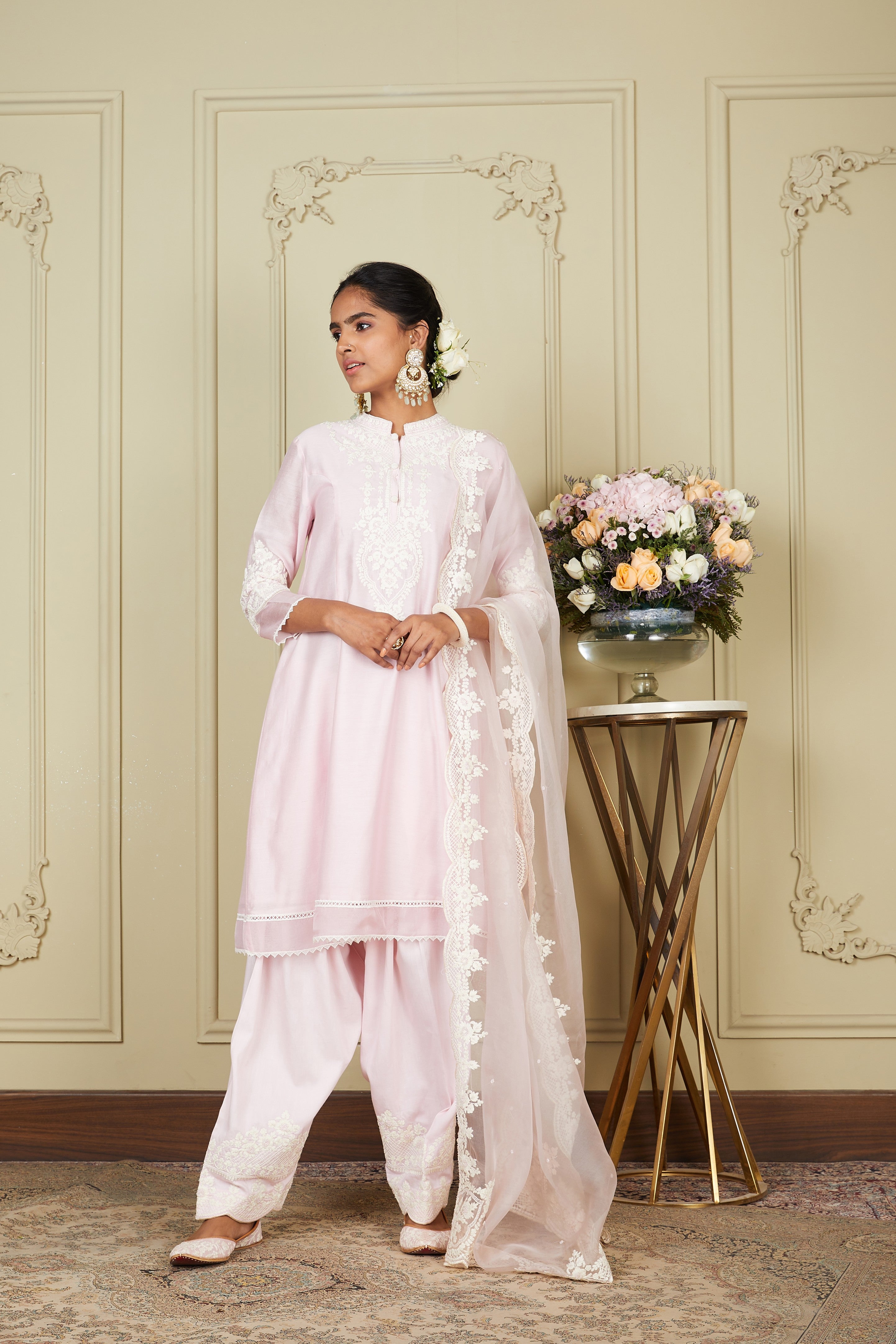 Ruzena - Pearl Blush A-line short kurta with salwar and dupatta