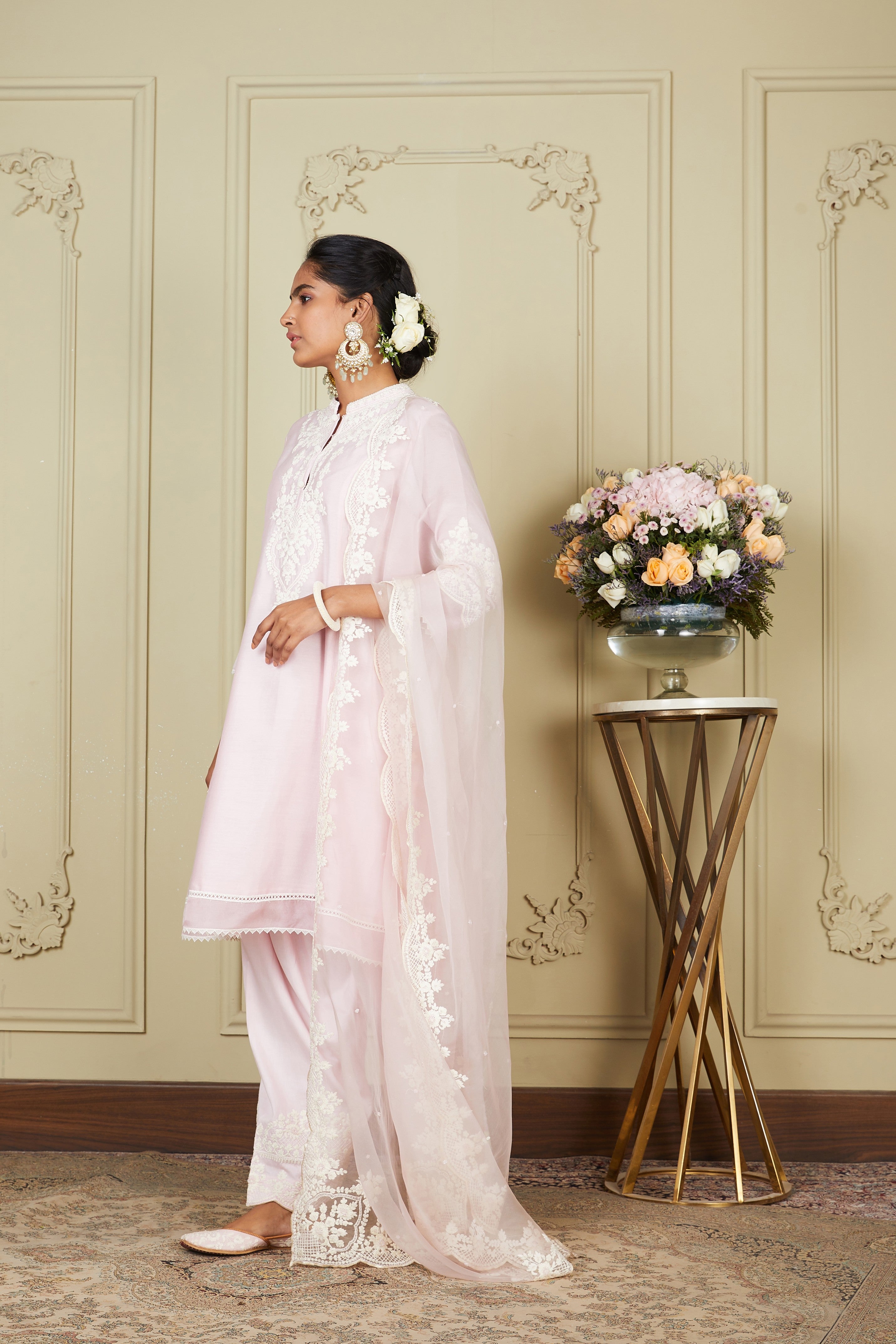 Ruzena - Pearl Blush A-line short kurta with salwar and dupatta