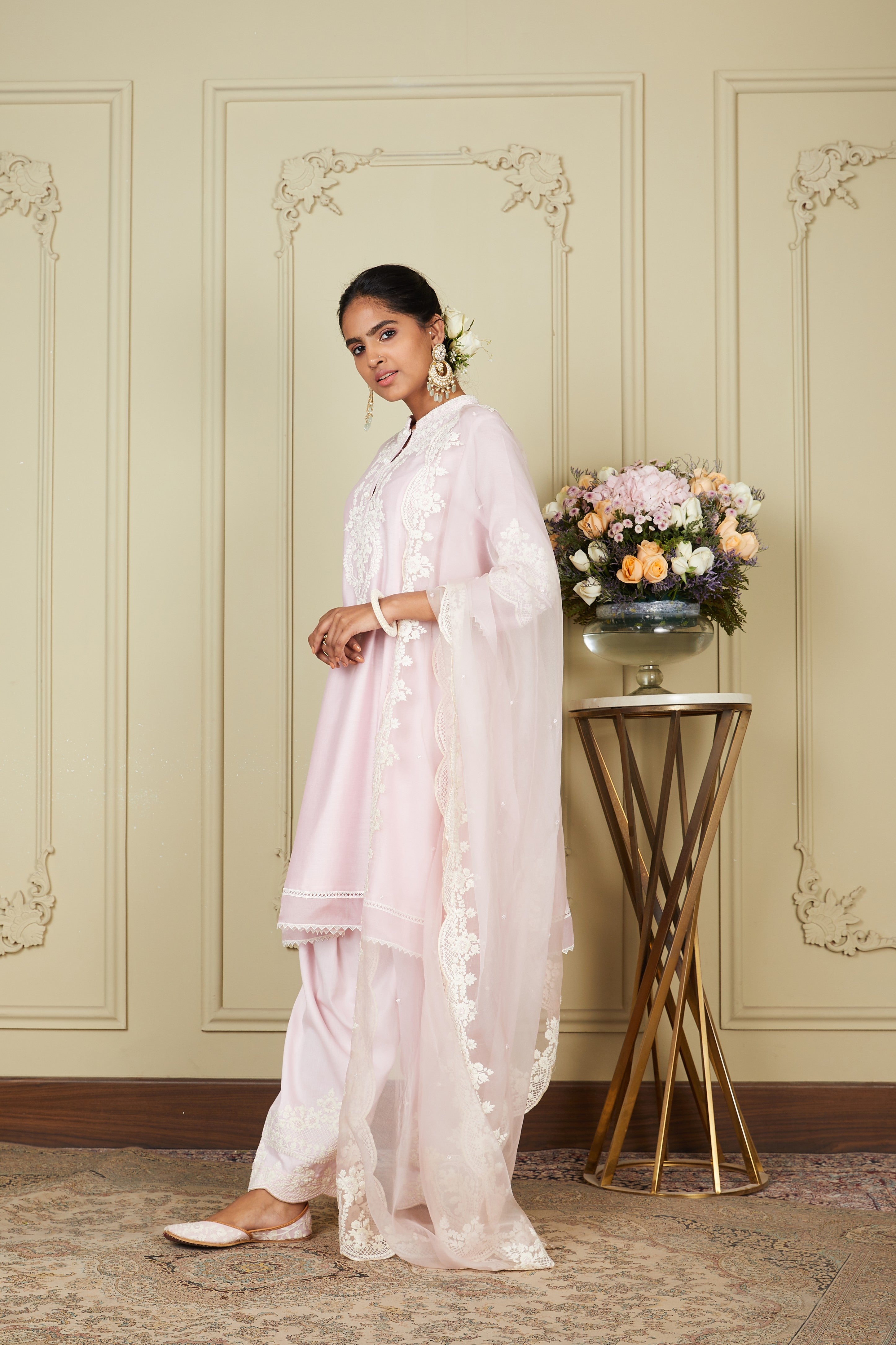 Ruzena - Pearl Blush A-line short kurta with salwar and dupatta