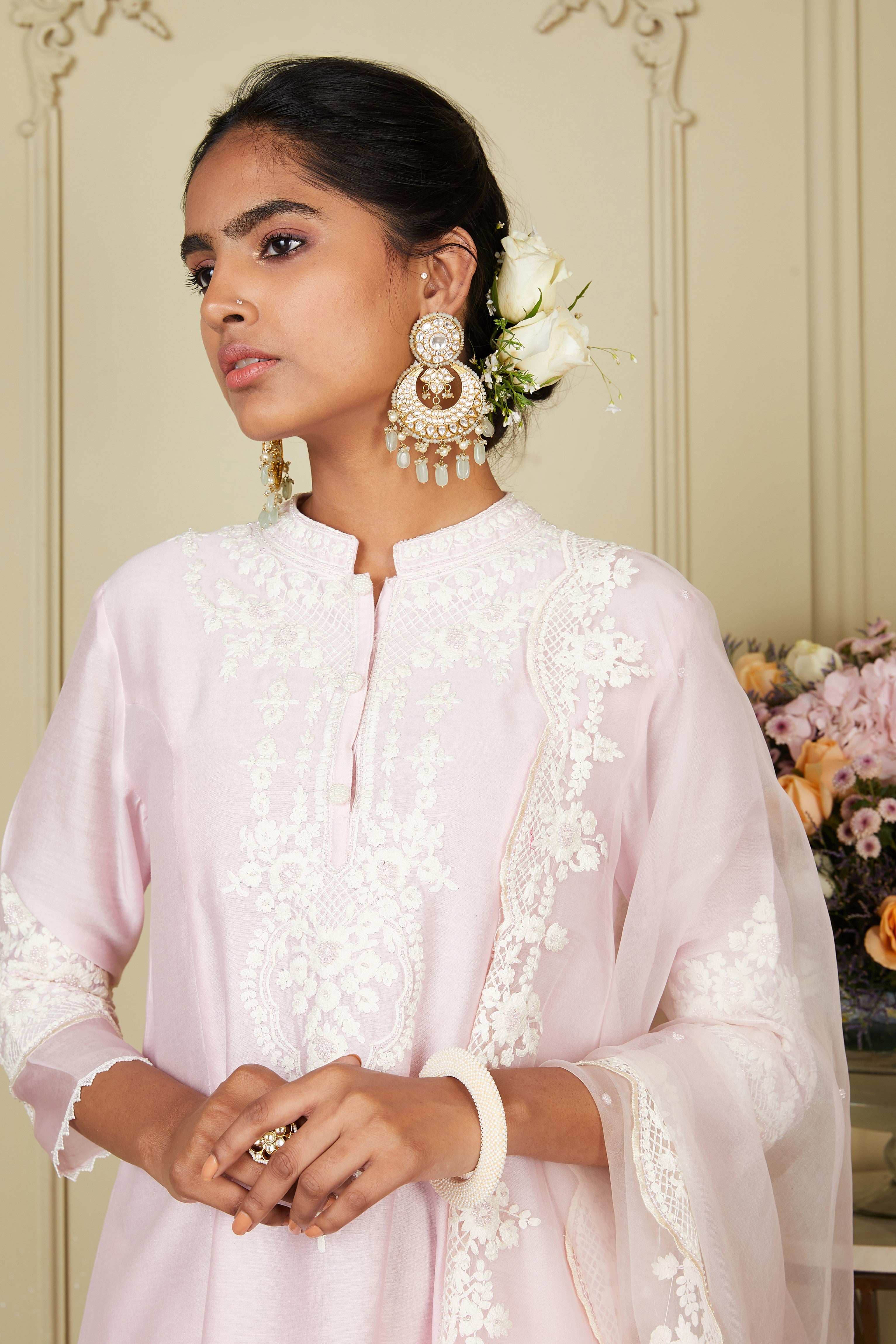 Ruzena - Pearl Blush A-line short kurta with salwar and dupatta