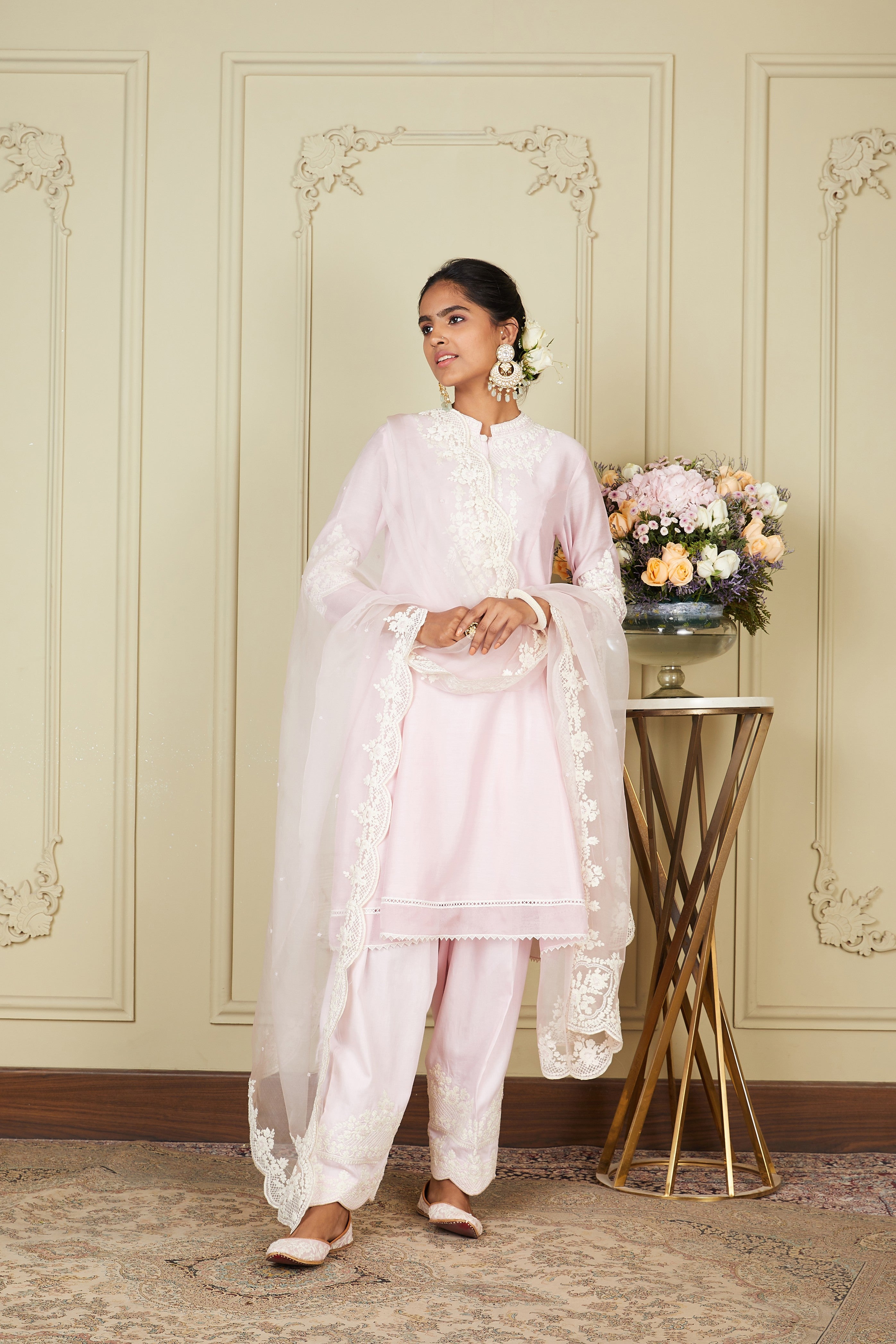 Ruzena - Pearl Blush A-line short kurta with salwar and dupatta