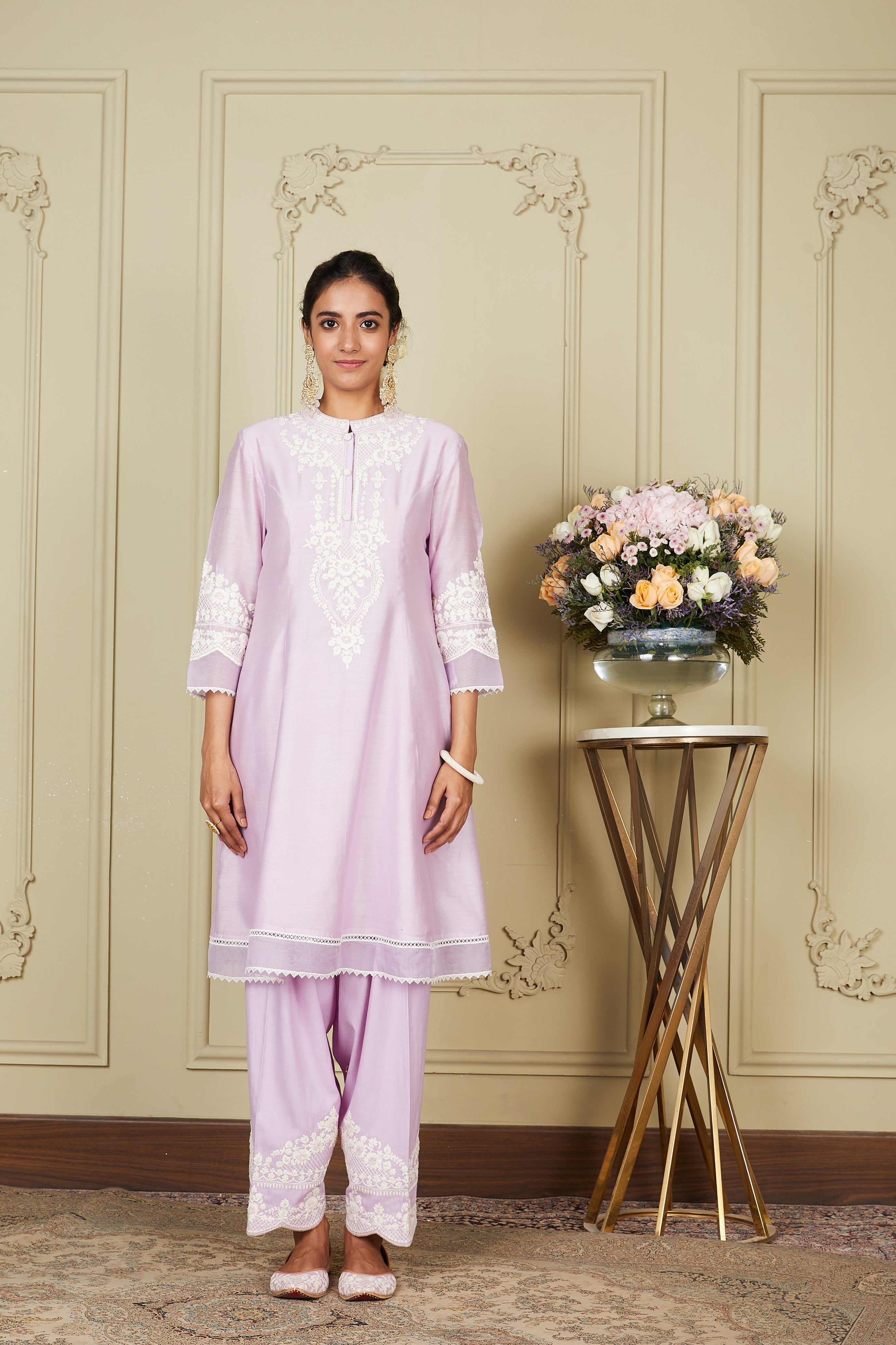 Ruzena - Periwinkle A-line short kurta with salwar and dupatta