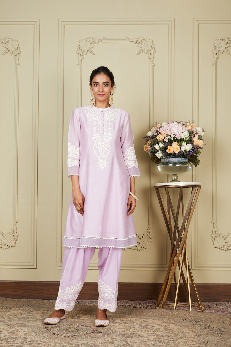 Ruzena - Periwinkle A-line short kurta with salwar and dupatta