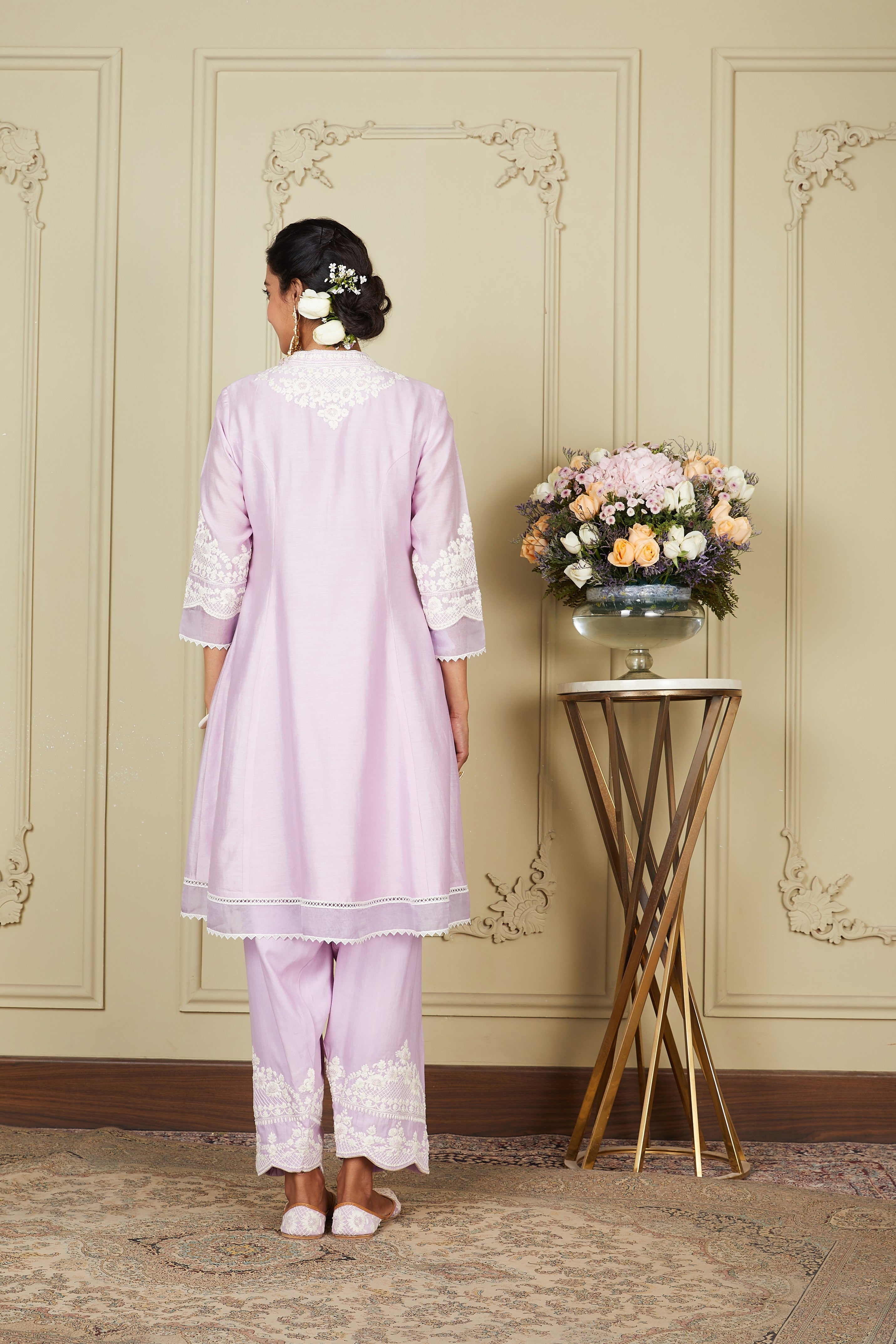 Ruzena - Periwinkle A-line short kurta with salwar and dupatta