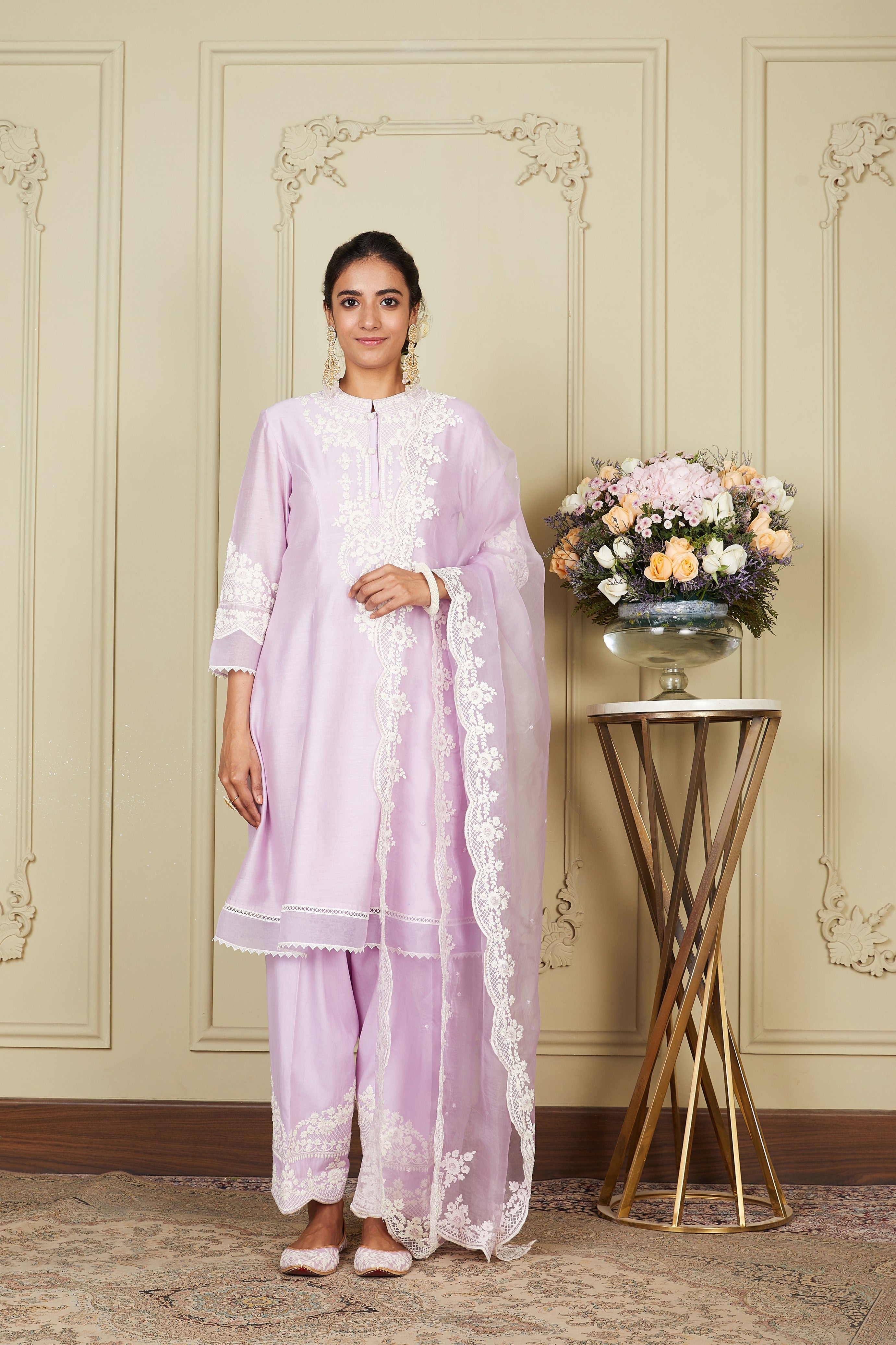 Ruzena - Periwinkle A-line short kurta with salwar and dupatta