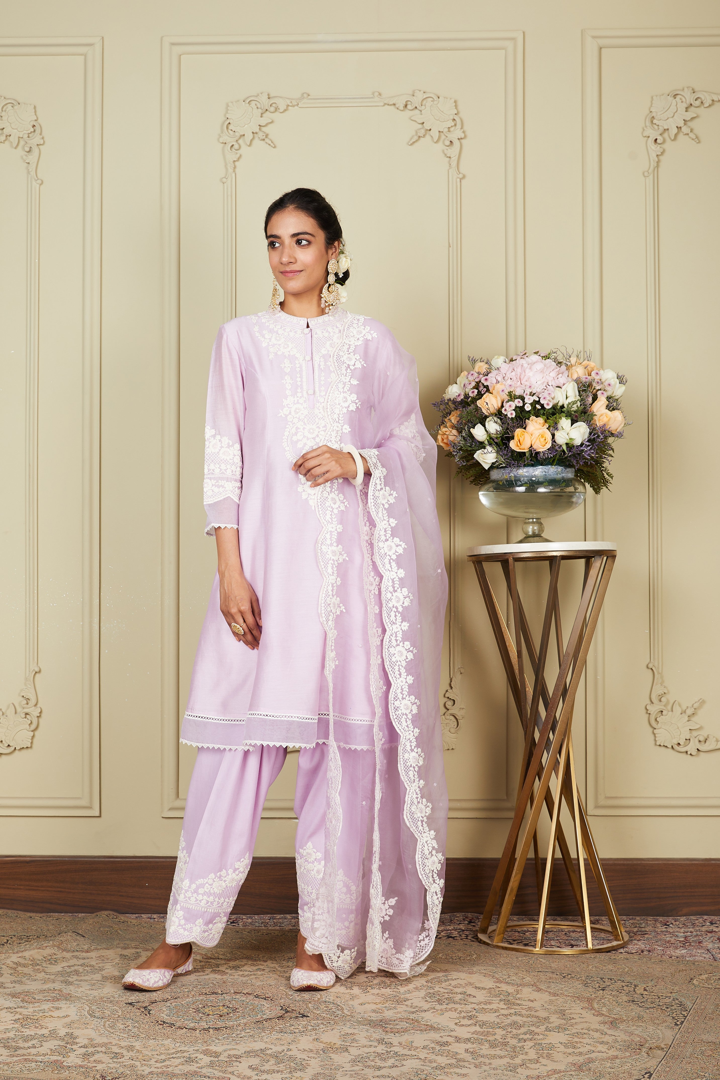 Ruzena - Periwinkle A-line short kurta with salwar and dupatta