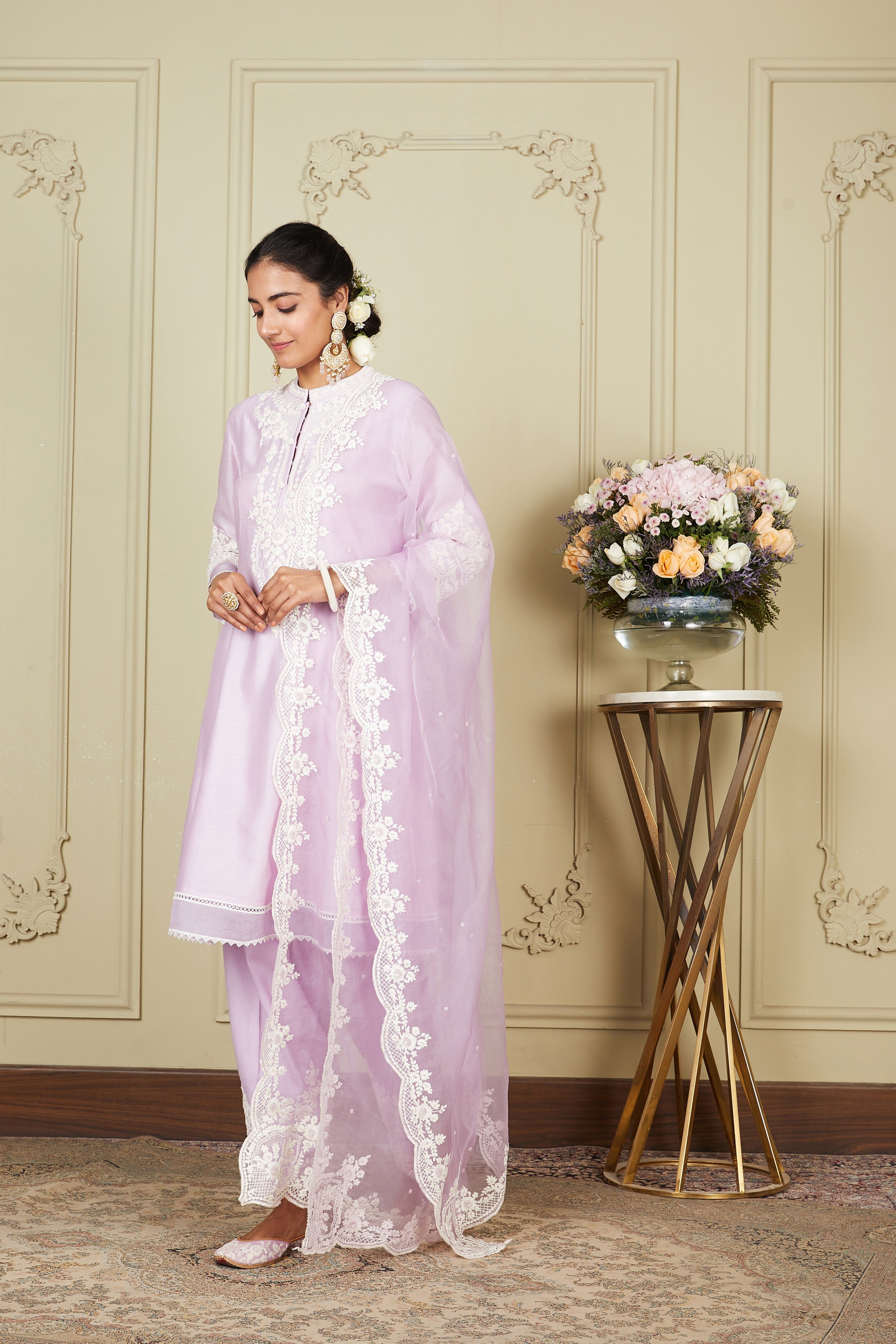 Ruzena - Periwinkle A-line short kurta with salwar and dupatta