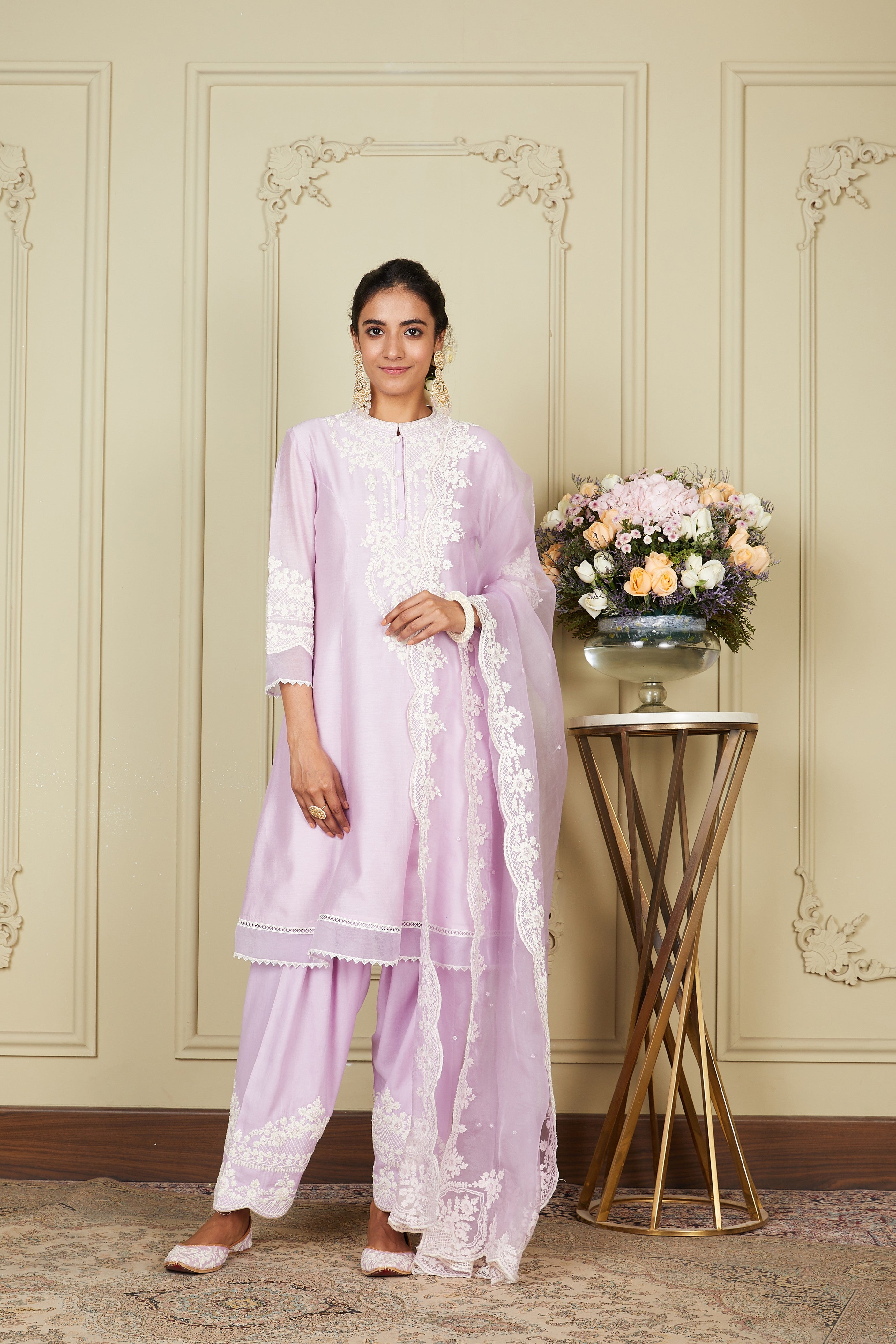 Ruzena - Periwinkle A-line short kurta with salwar and dupatta