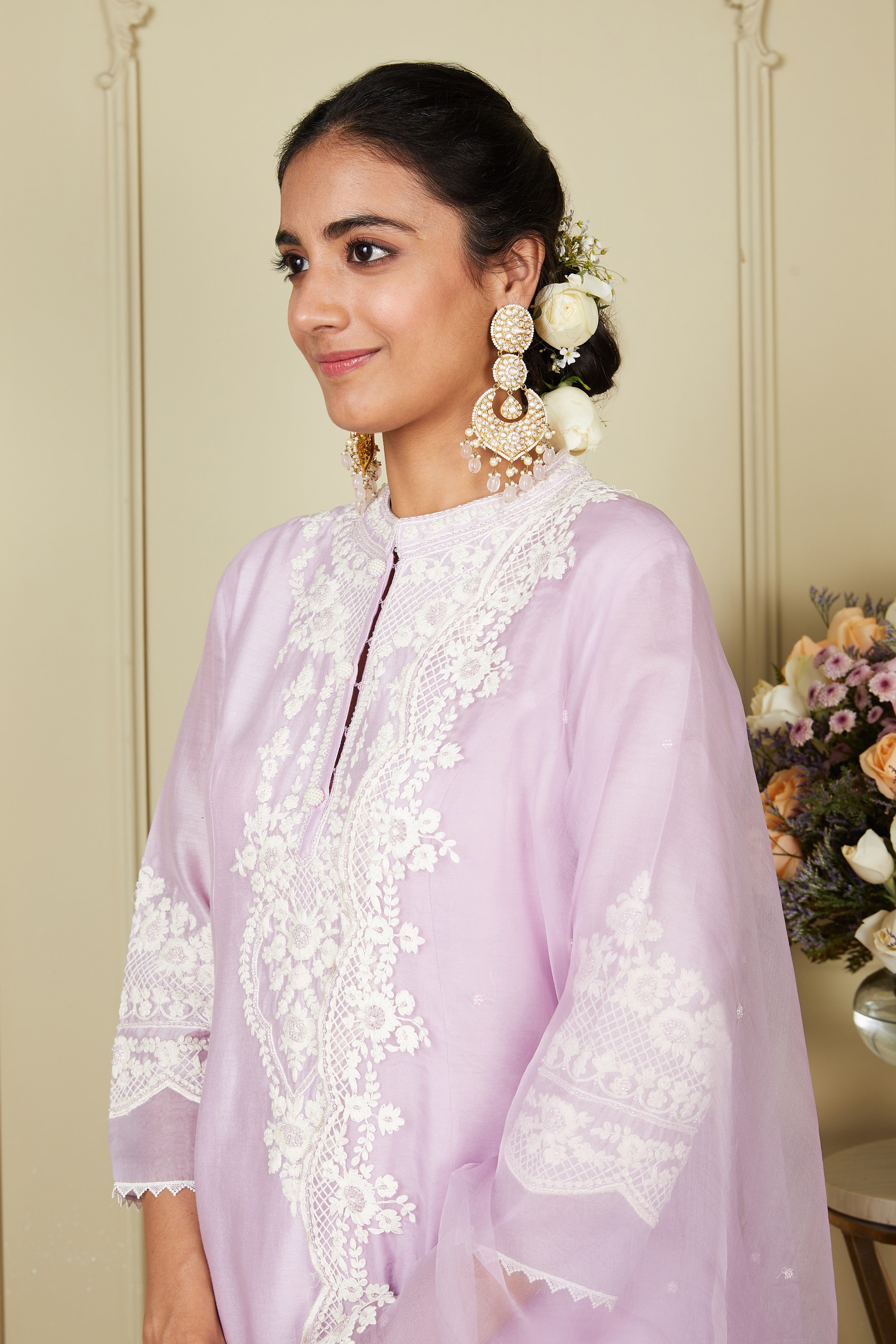 Ruzena - Periwinkle A-line short kurta with salwar and dupatta