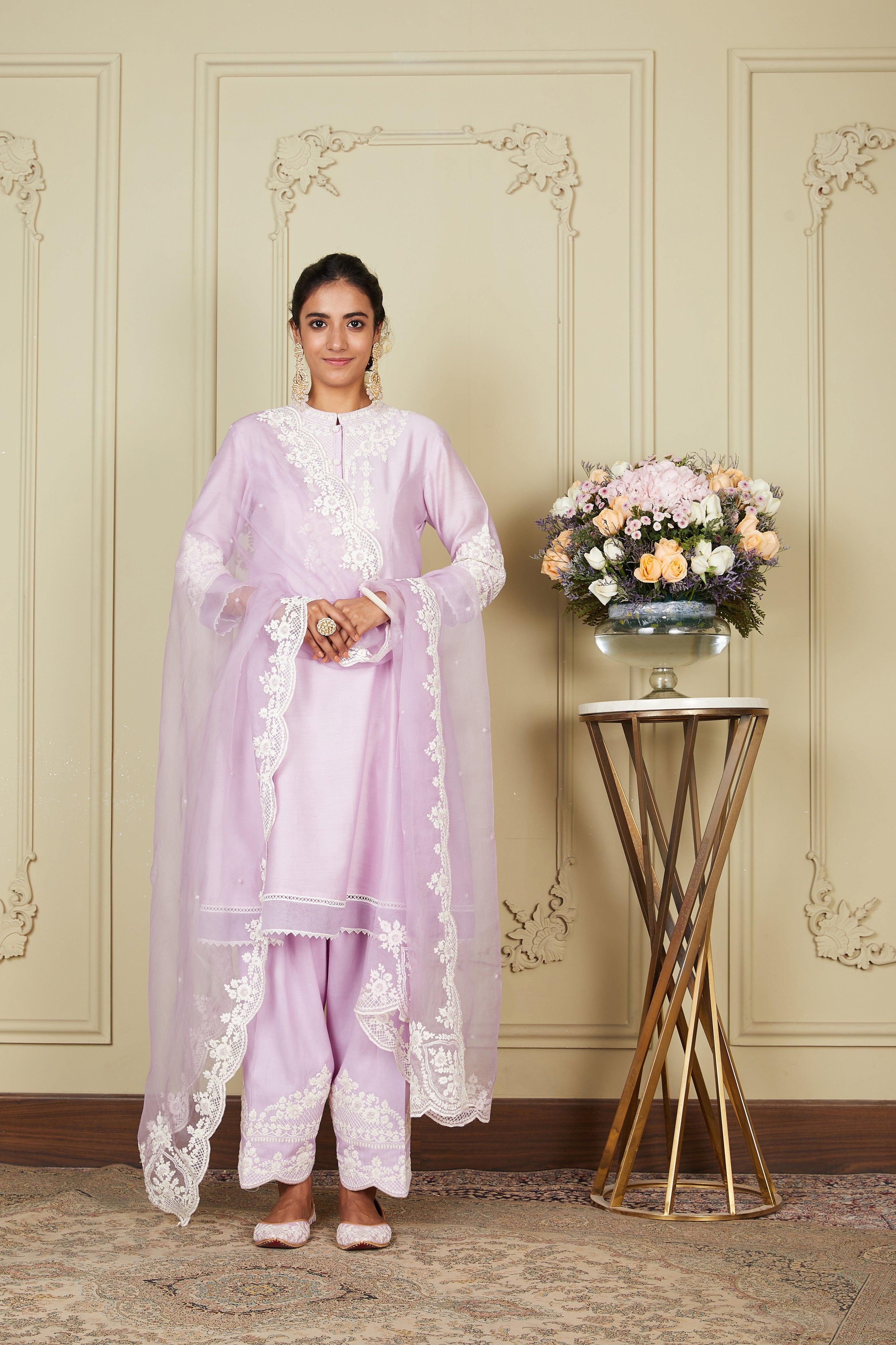 Ruzena - Periwinkle A-line short kurta with salwar and dupatta