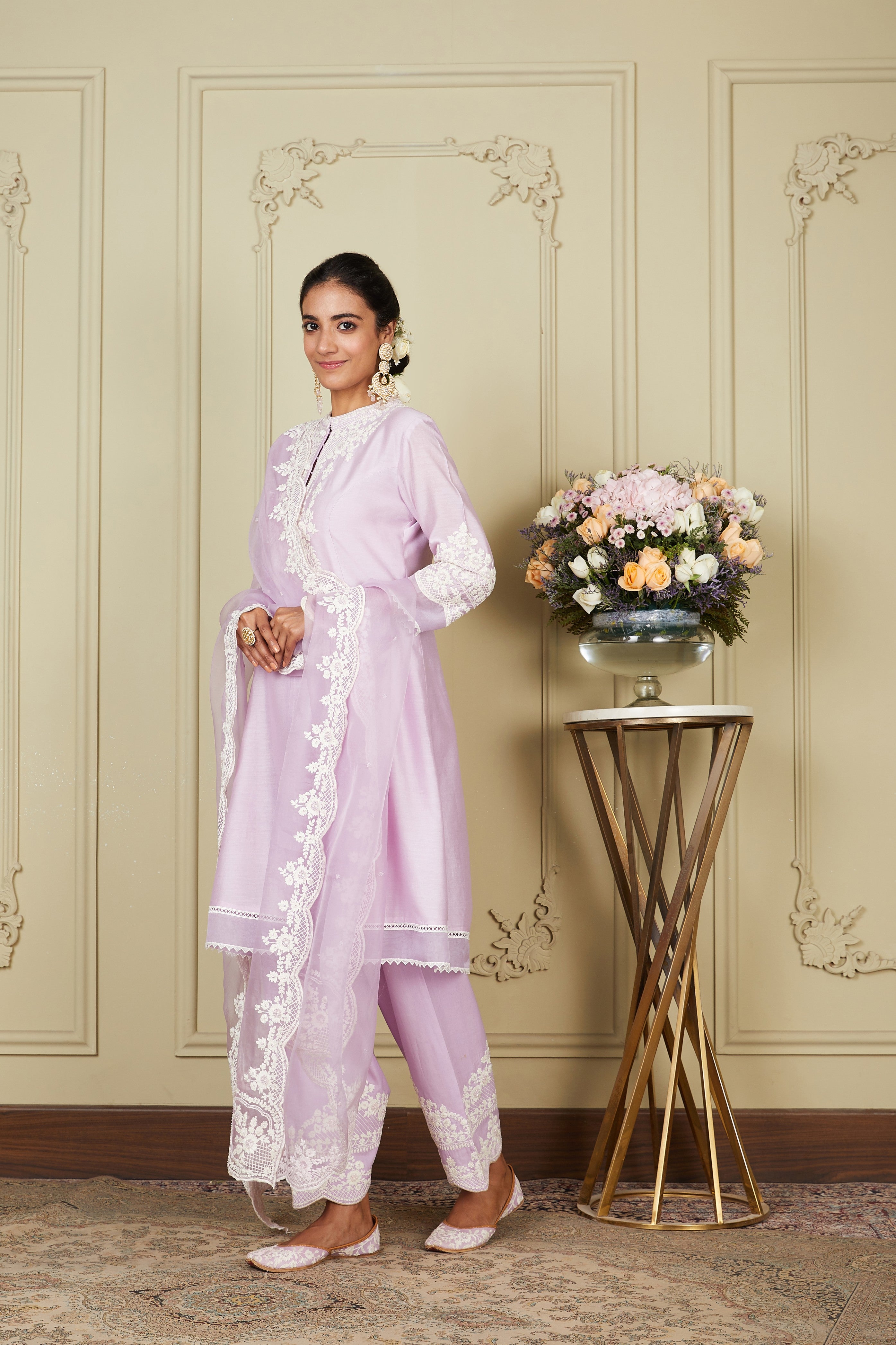 Ruzena - Periwinkle A-line short kurta with salwar and dupatta