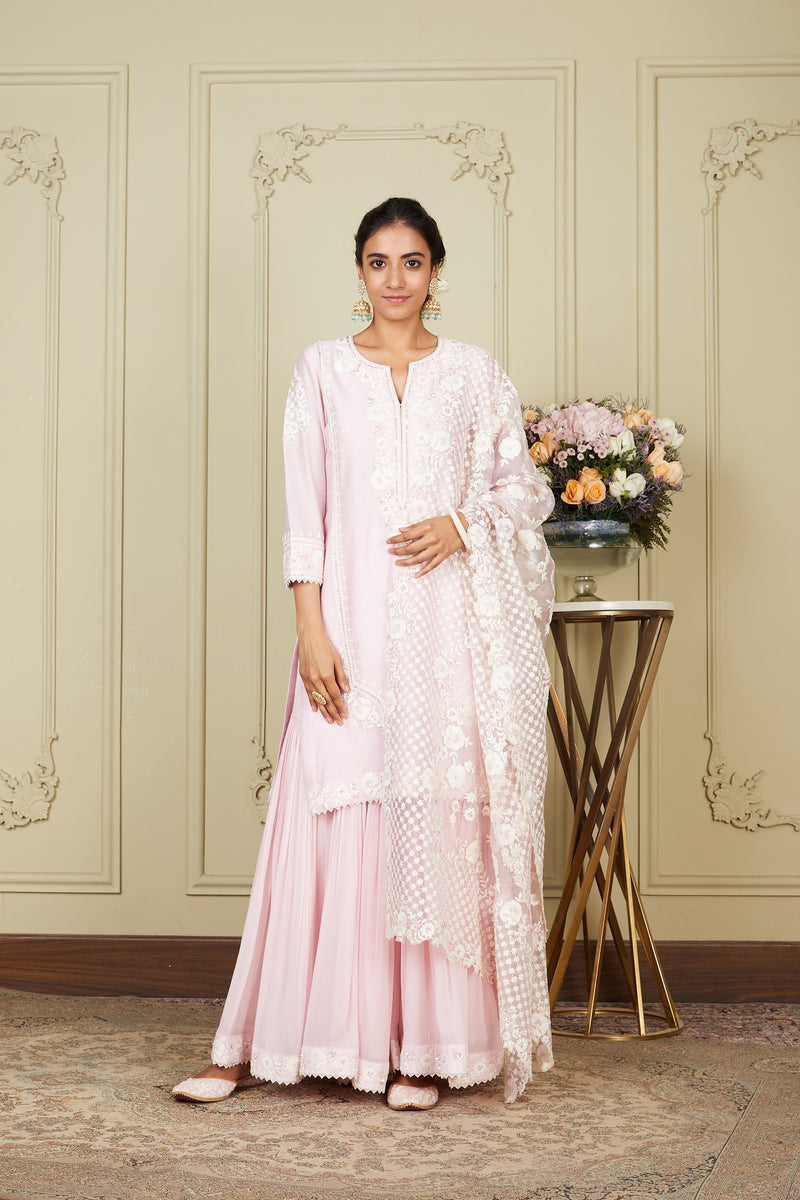 Nargis - Pearl Blush Short kurta with garara and dupatta