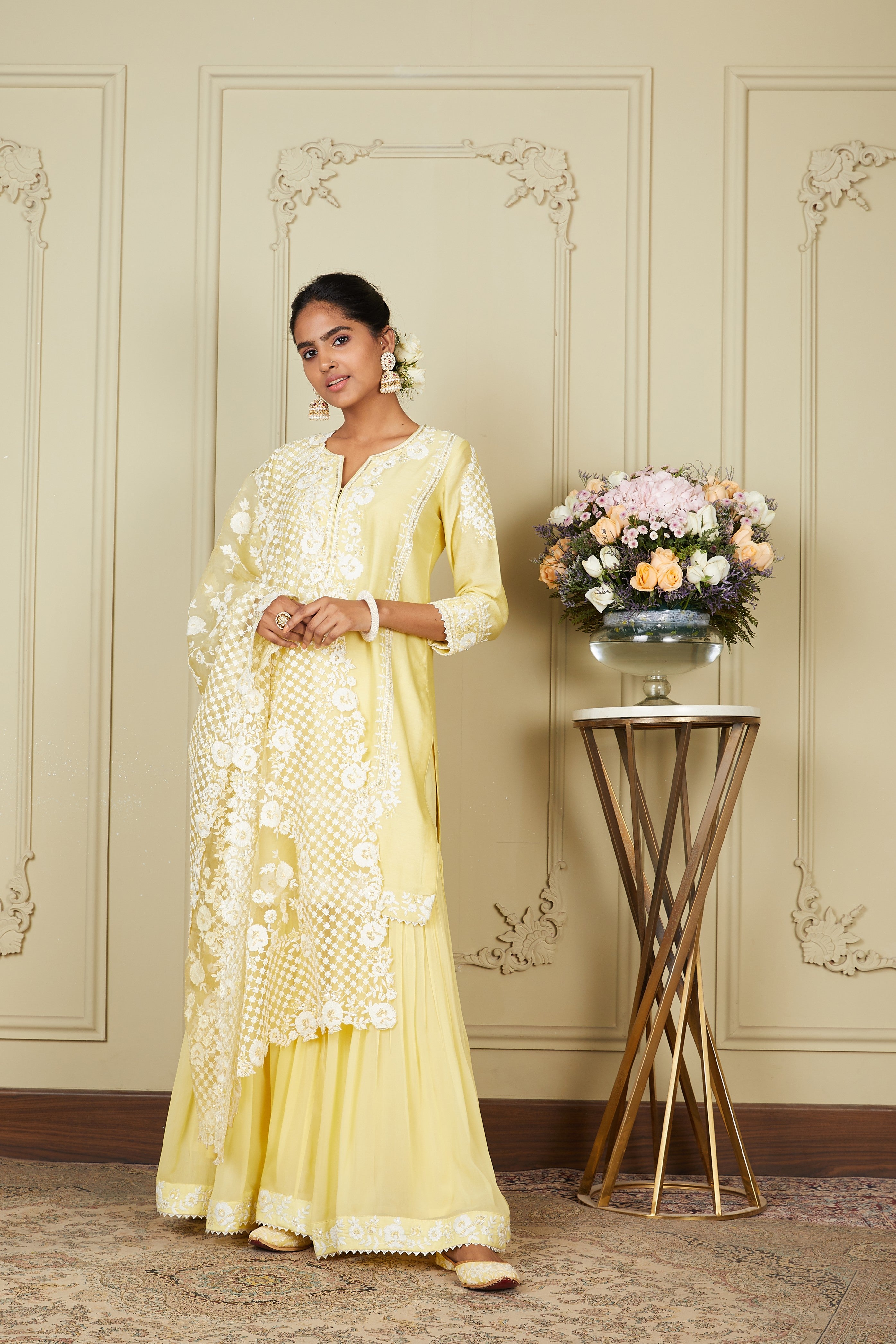 Nargis - Lemon Yellow Short kurta with garara and dupatta