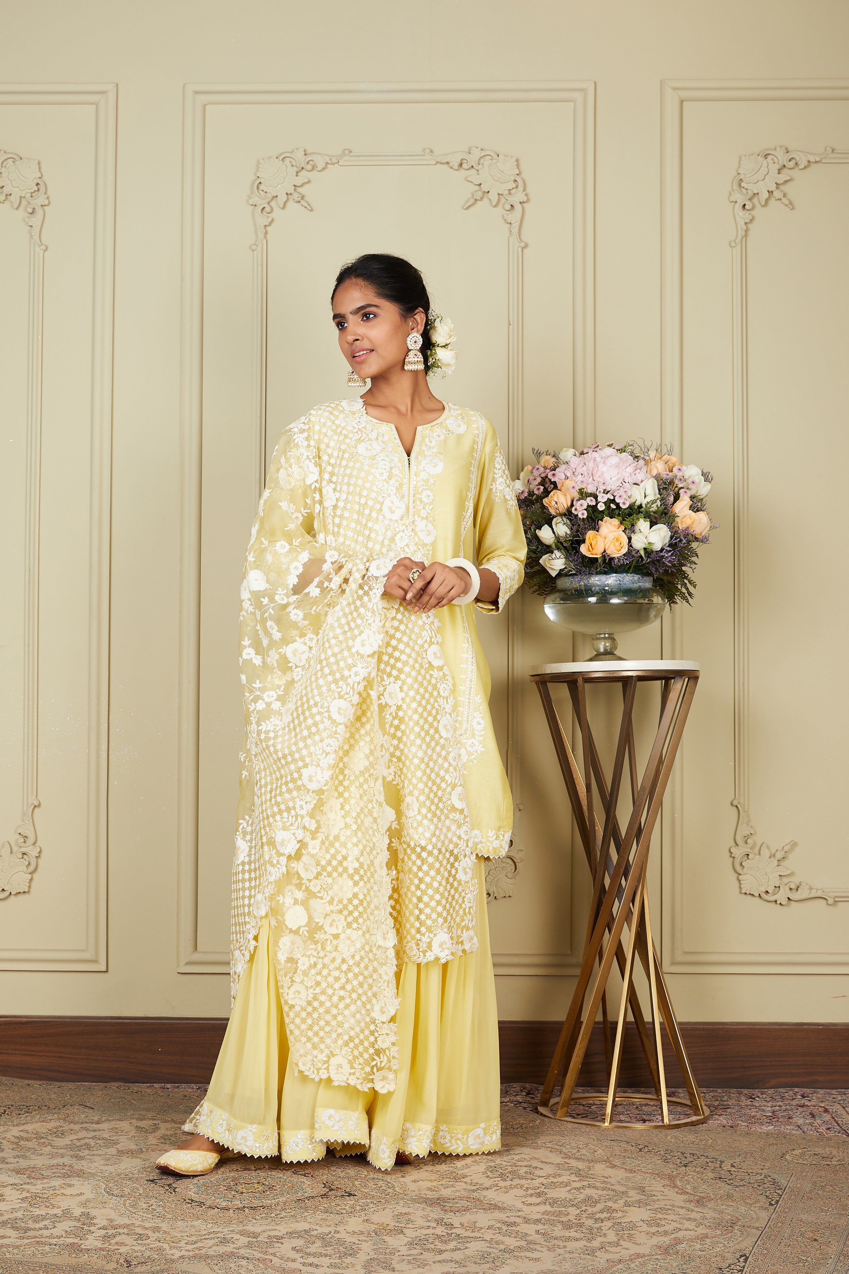 Nargis - Lemon Yellow Short kurta with garara and dupatta