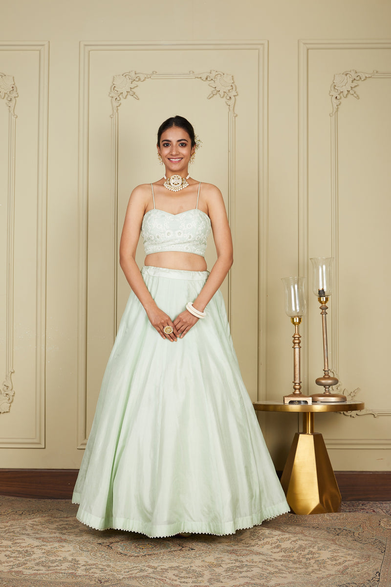Sanaira - Frosty Green Lehenga with blouse and dupatta