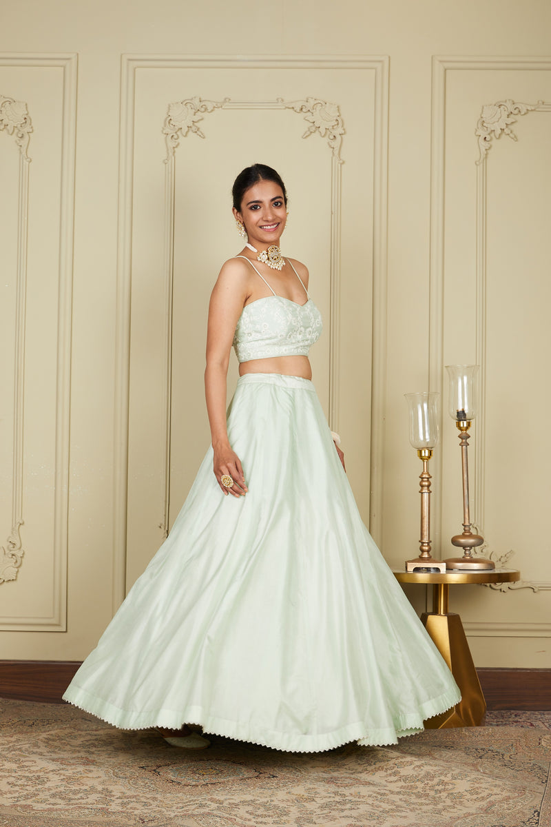 Sanaira - Frosty Green Lehenga with blouse and dupatta