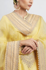 Naazira- Daffodil Yellow Tilla Embroidered Kurta Set