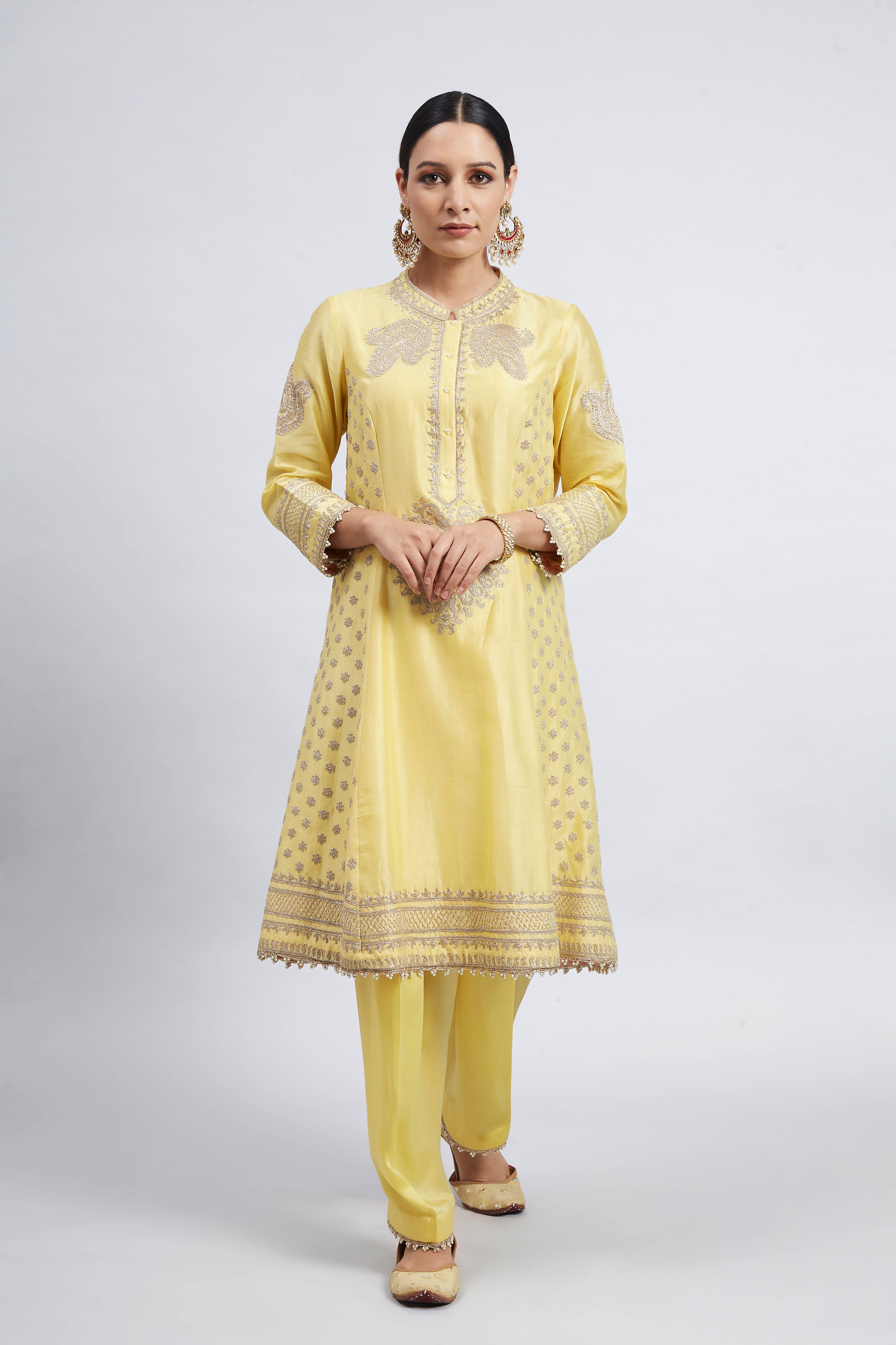 Naazira- Daffodil Yellow Tilla Embroidered Kurta Set