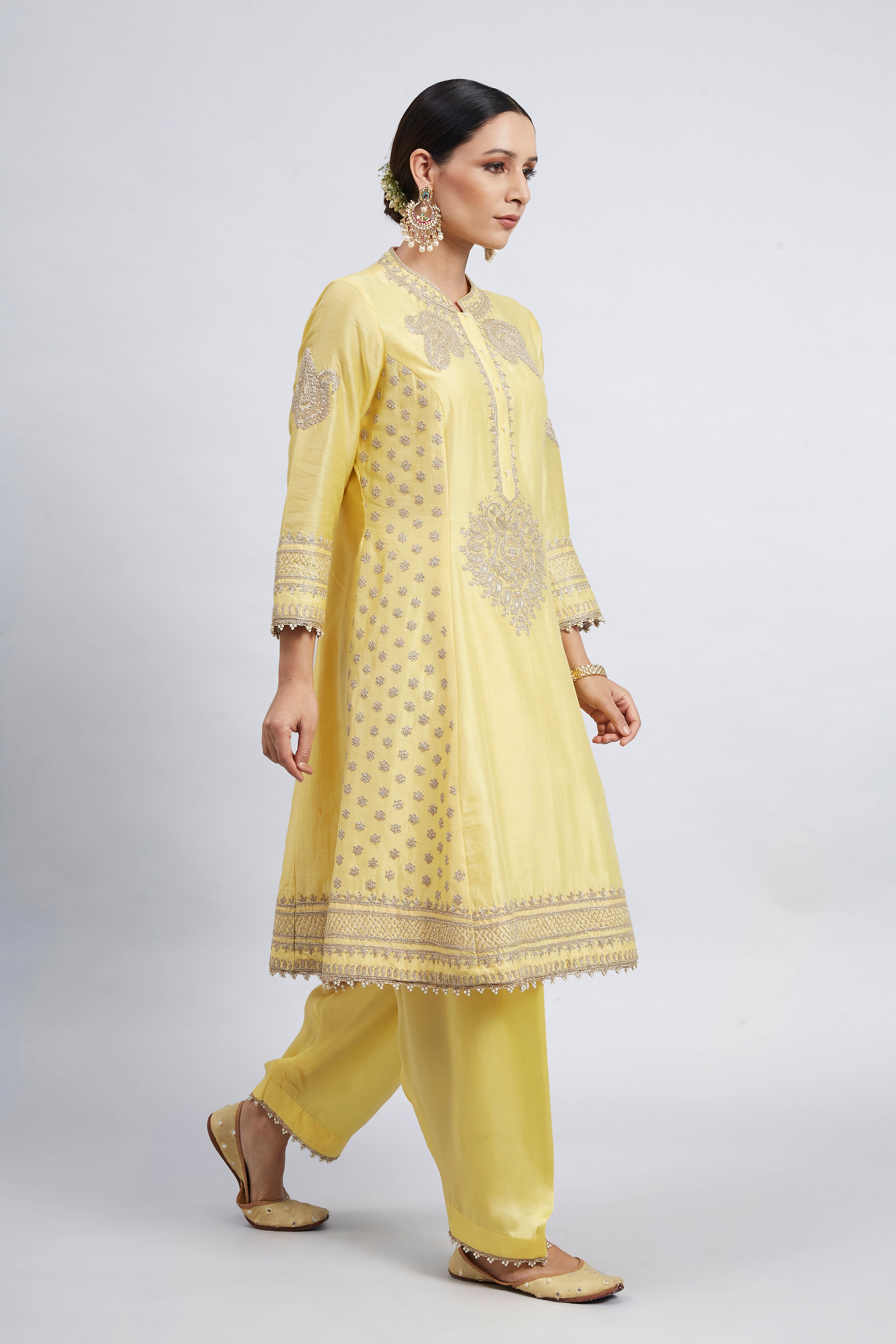 Naazira- Daffodil Yellow Tilla Embroidered Kurta Set