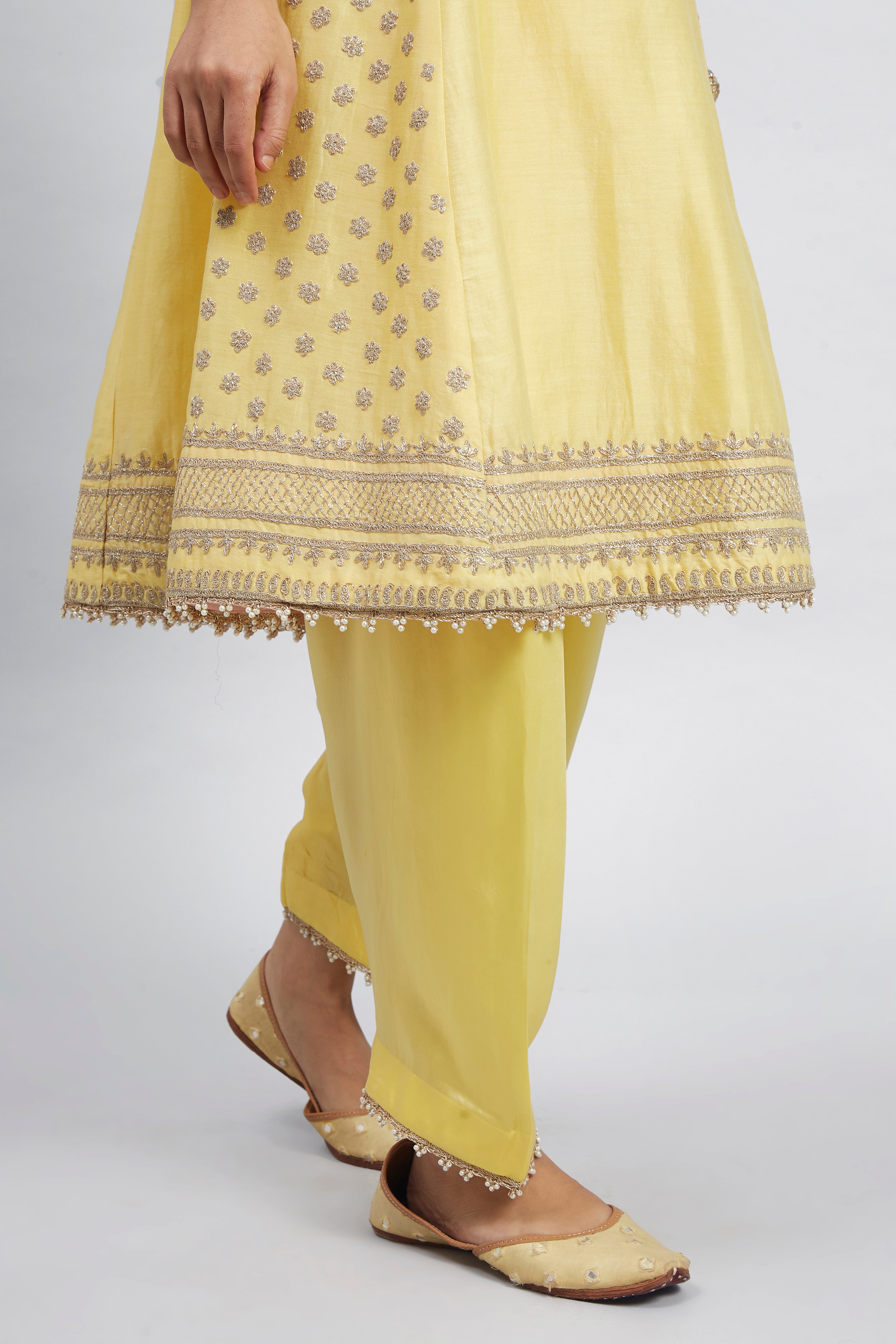 Naazira- Daffodil Yellow Tilla Embroidered Kurta Set