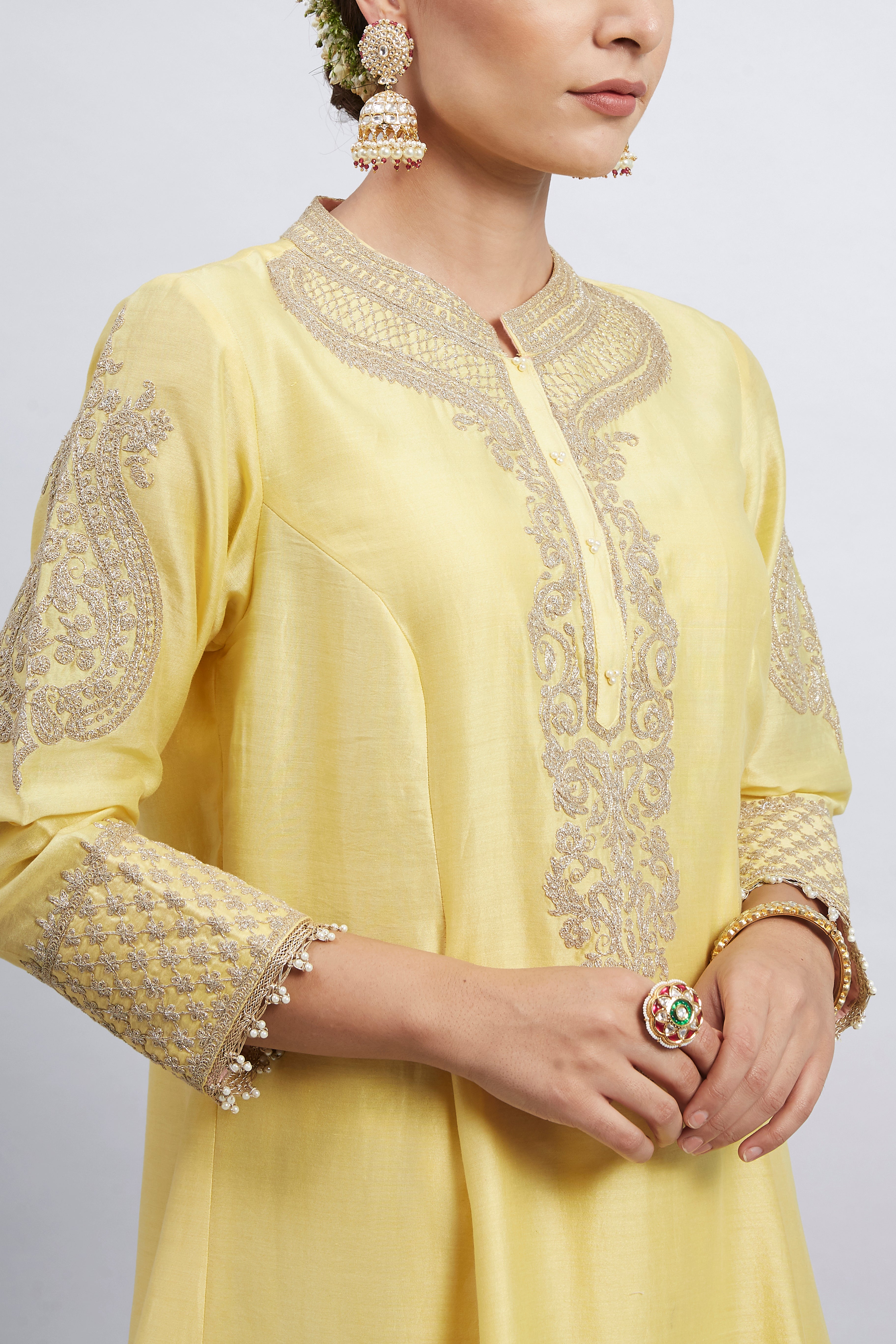 Rabhya- Daffodil Yellow Tilla Embroidered Kurta Set