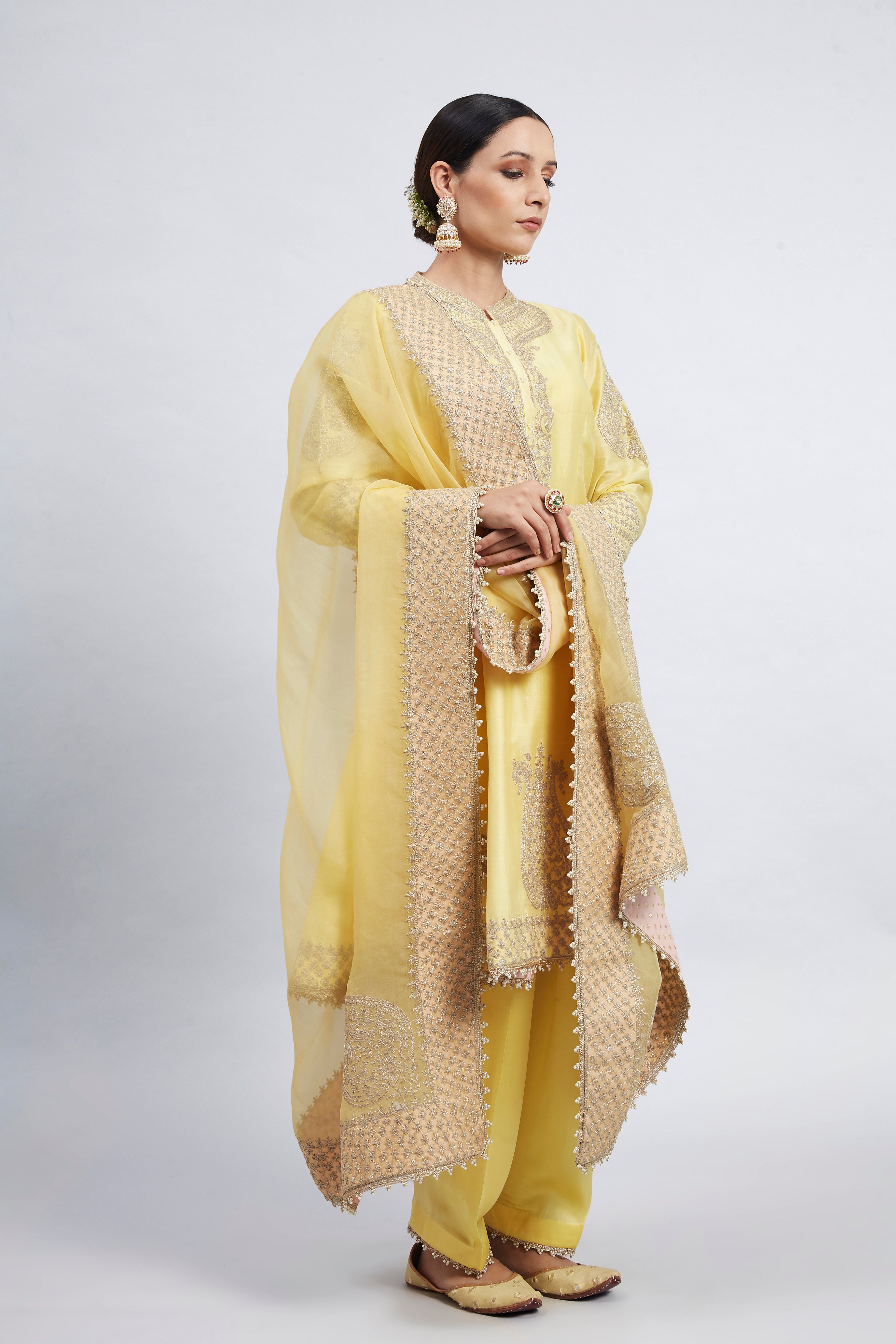 Rabhya- Daffodil Yellow Tilla Embroidered Kurta Set