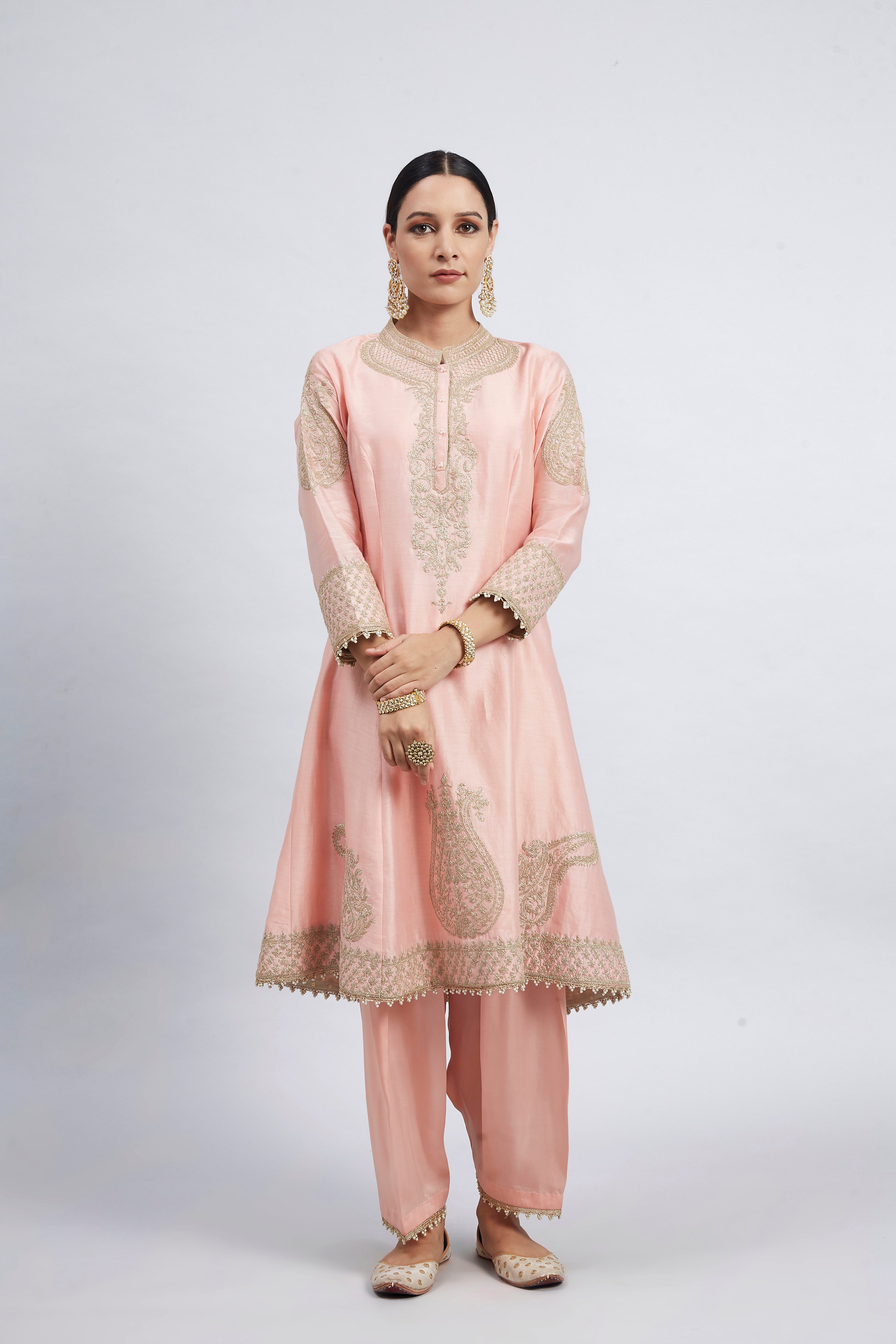 Rabhya- Carnation Pink Embroidered Kurta Set