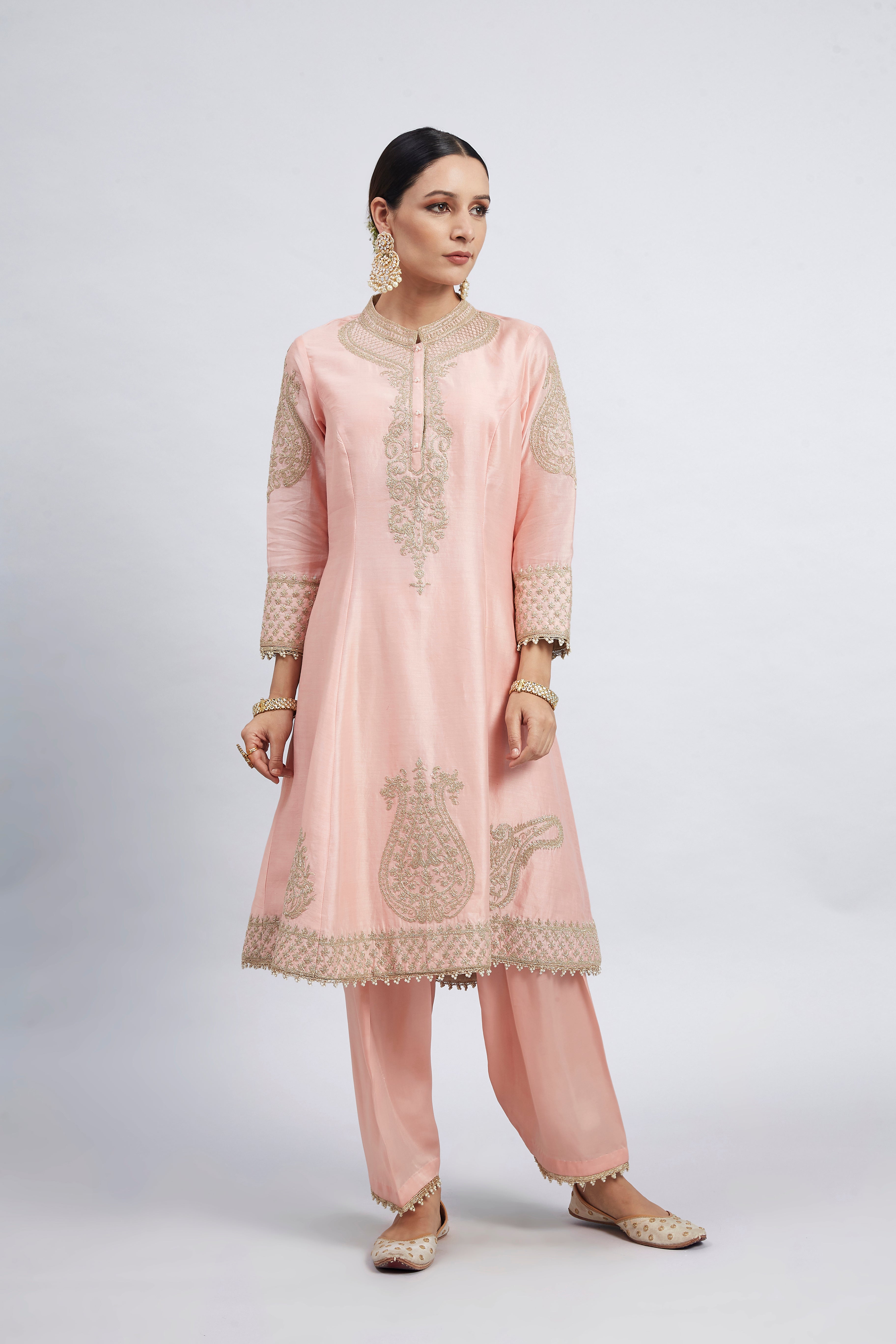 Rabhya- Carnation Pink Embroidered Kurta Set