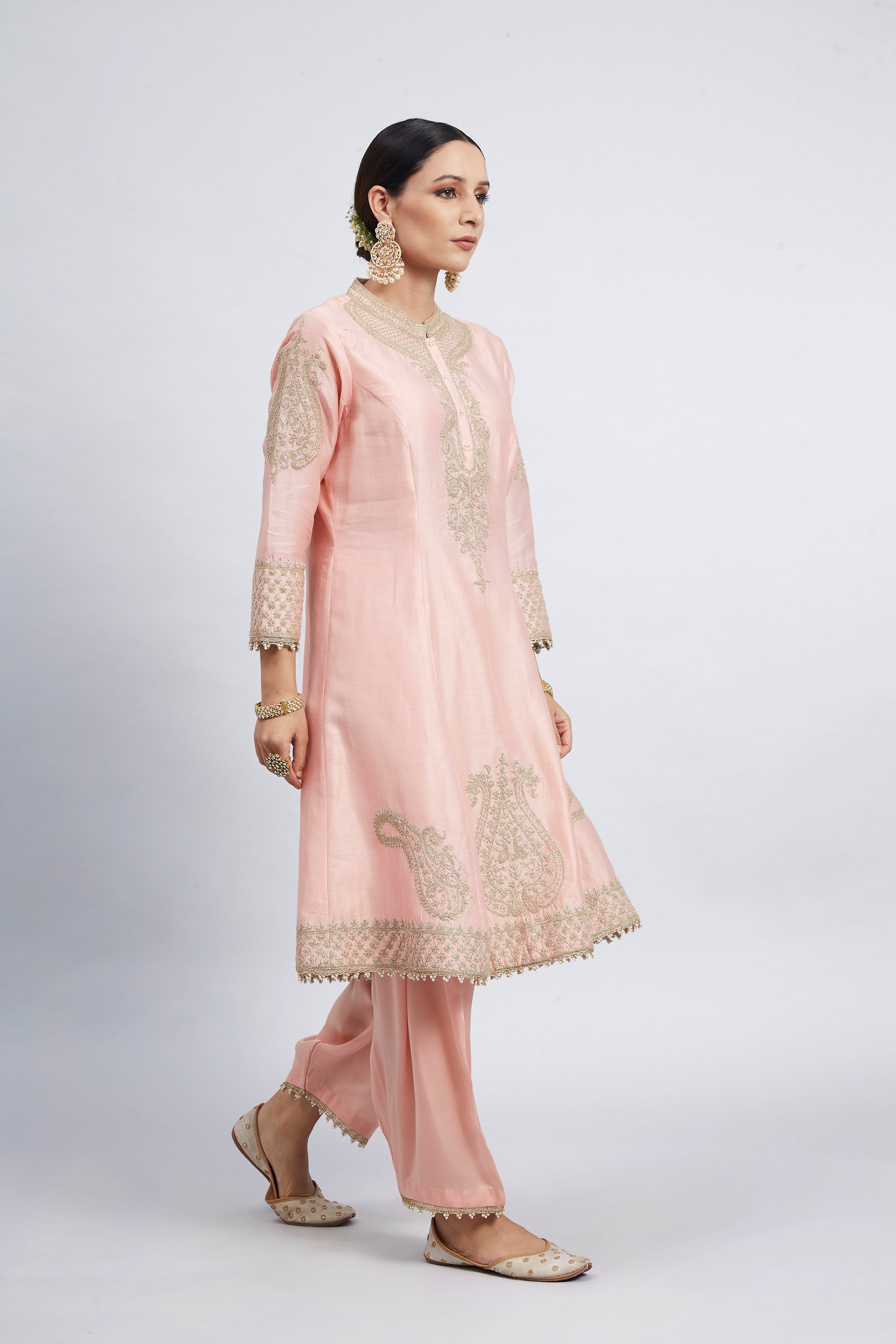 Rabhya- Carnation Pink Embroidered Kurta Set