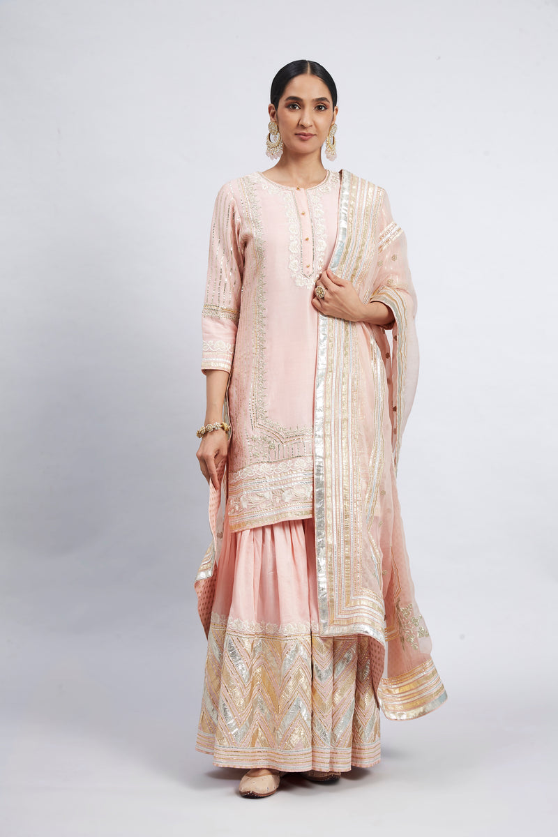 Erina - Soft Pink Chanderi Silk Kurta and Garara Set