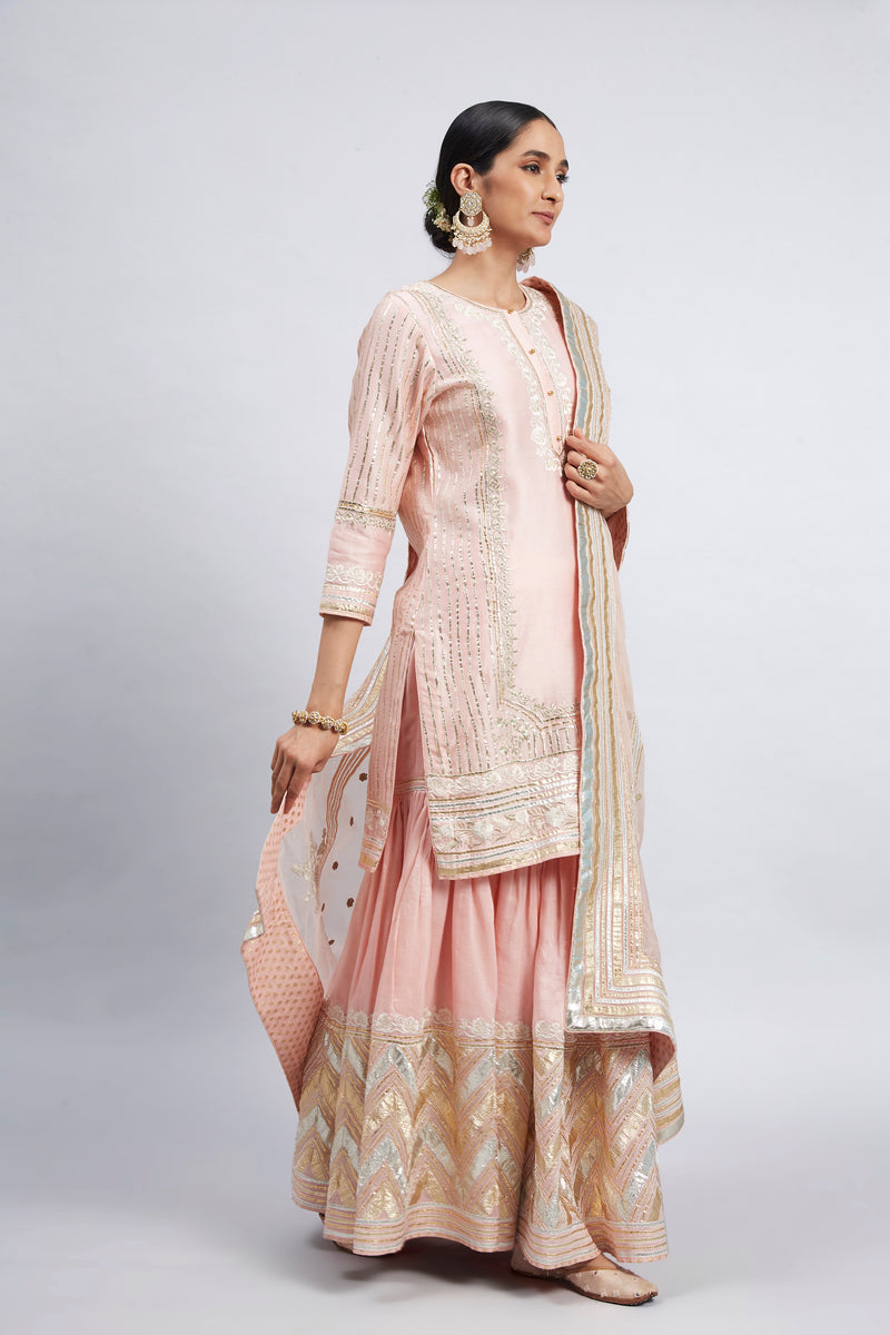 Erina - Soft Pink Chanderi Silk Kurta and Garara Set