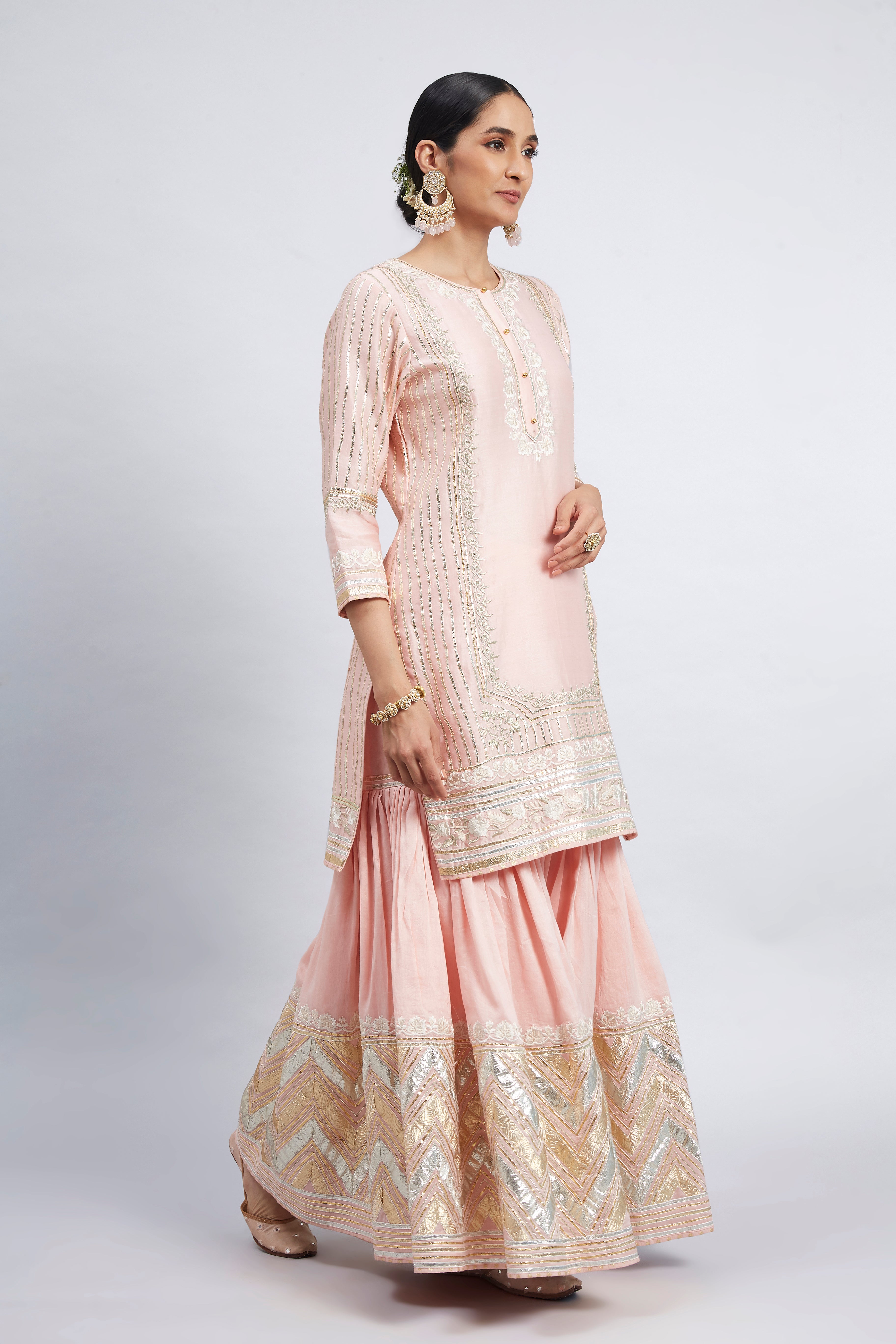 Erina - Soft Pink Chanderi Silk Kurta and Garara Set