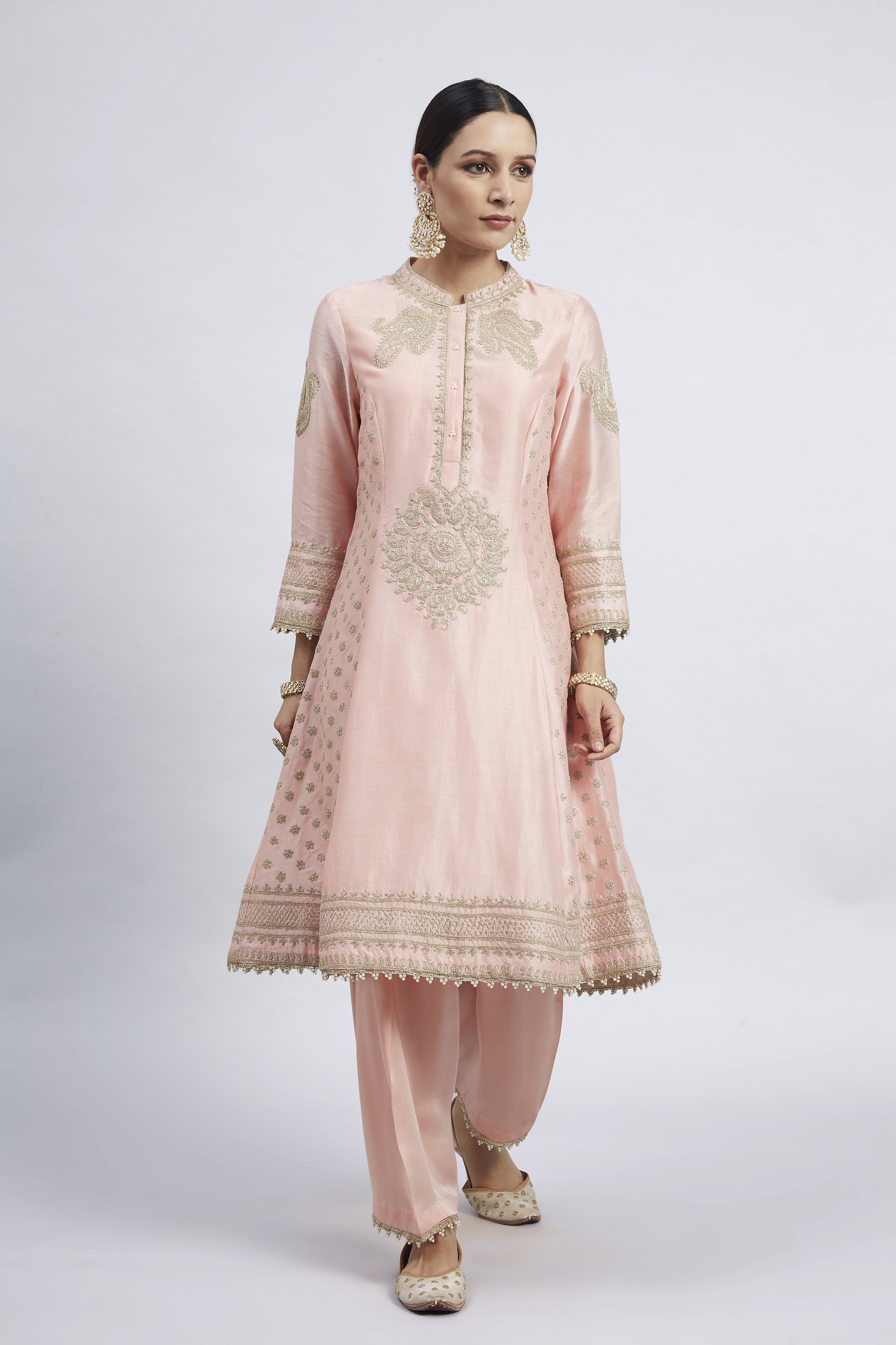 Naazira-Carnation Pink Embroidered Kurta Set