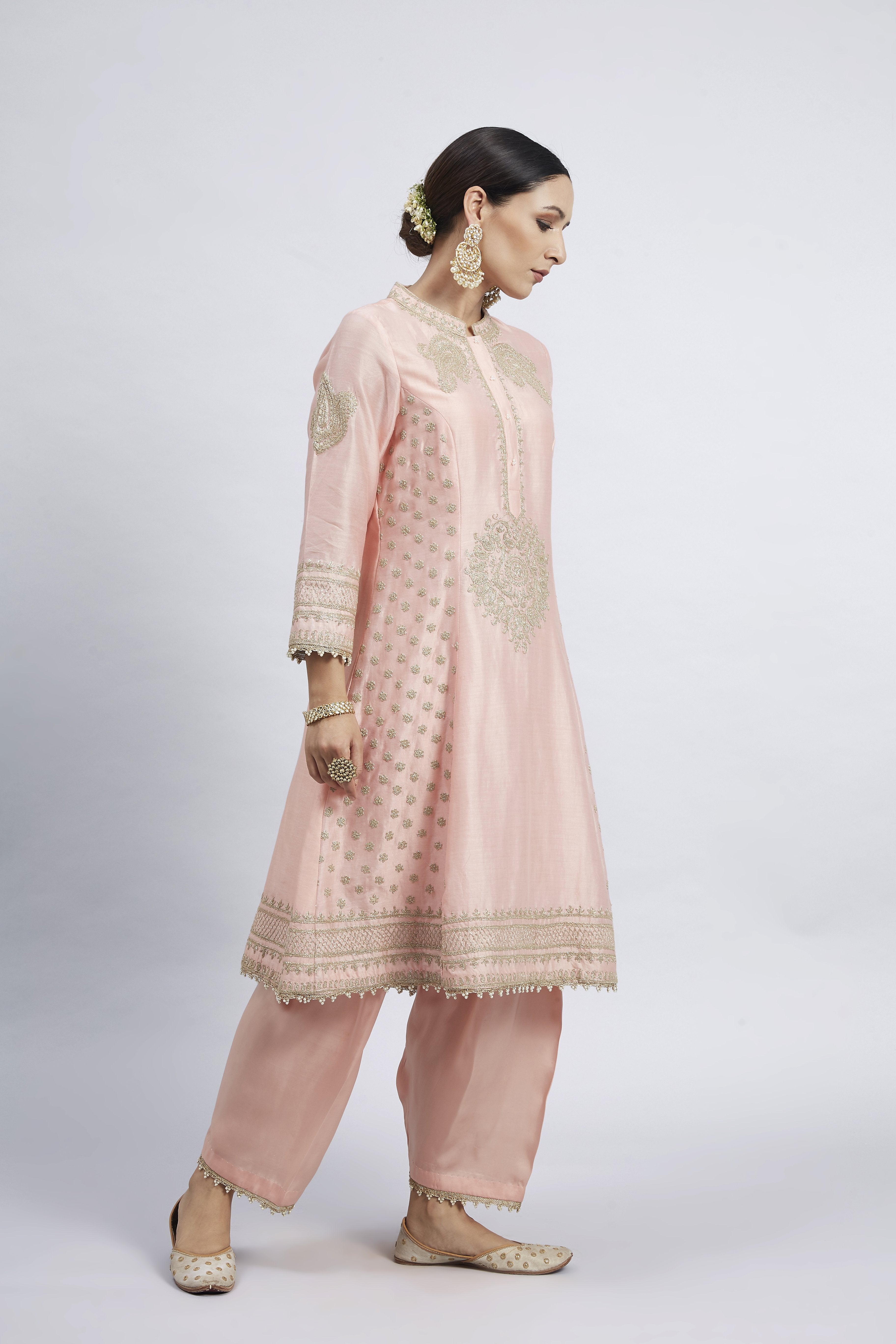 Naazira-Carnation Pink Embroidered Kurta Set